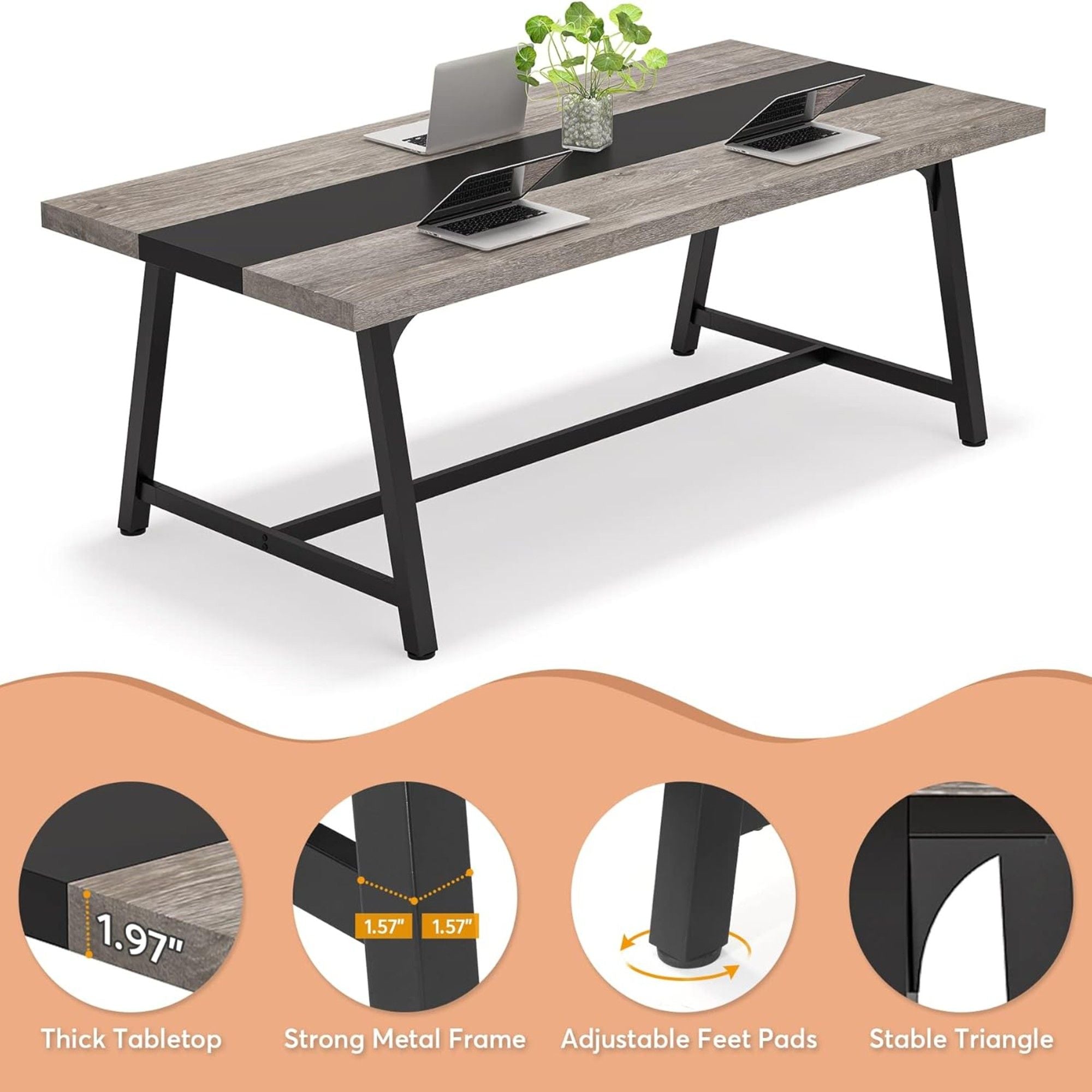 Modern Rectangular Conference Table For 6 - 8 People, Office Executive Desk