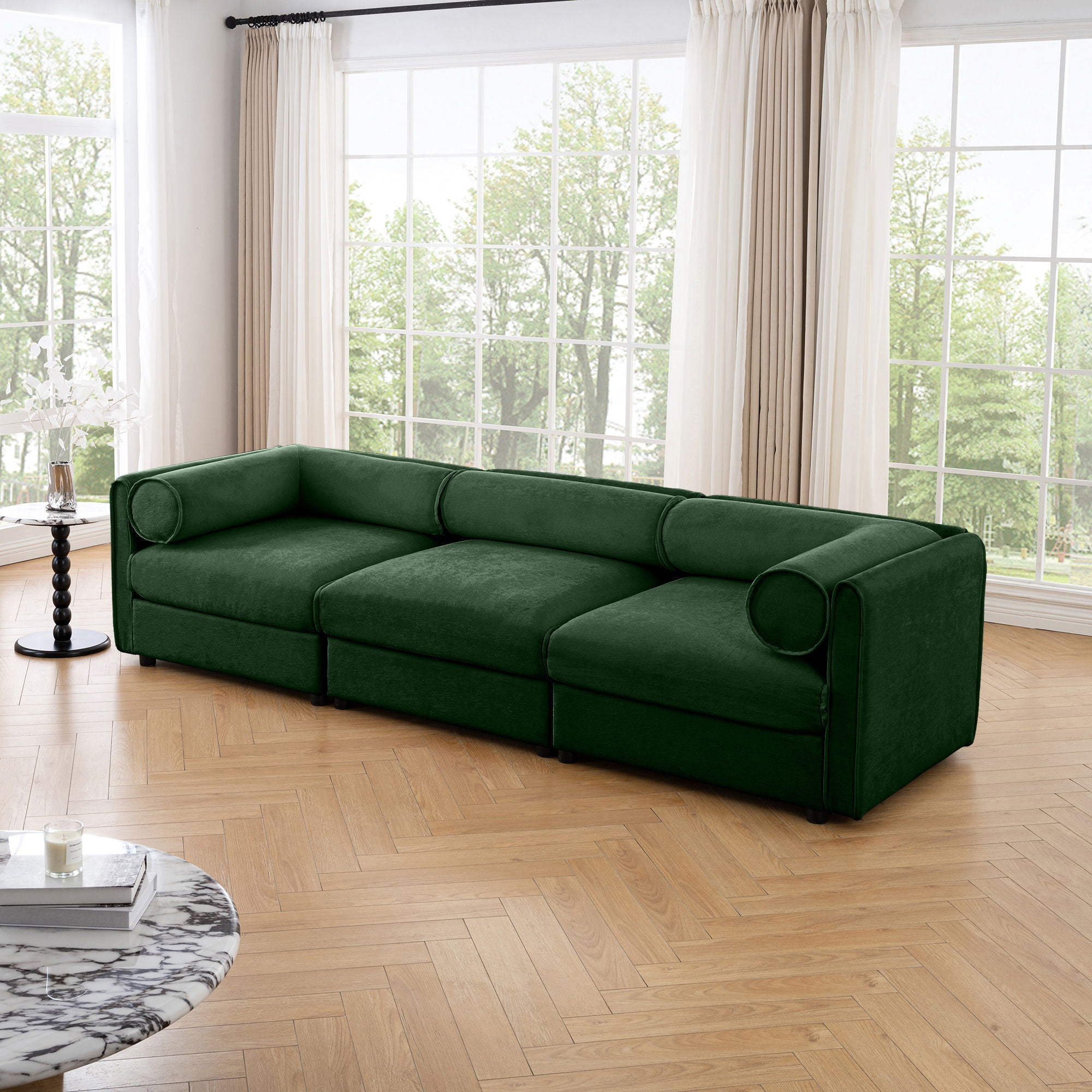 Stylish Chenille Sofa With Storage Seat And Cylindrical Backrest - Best Buy Furniture
