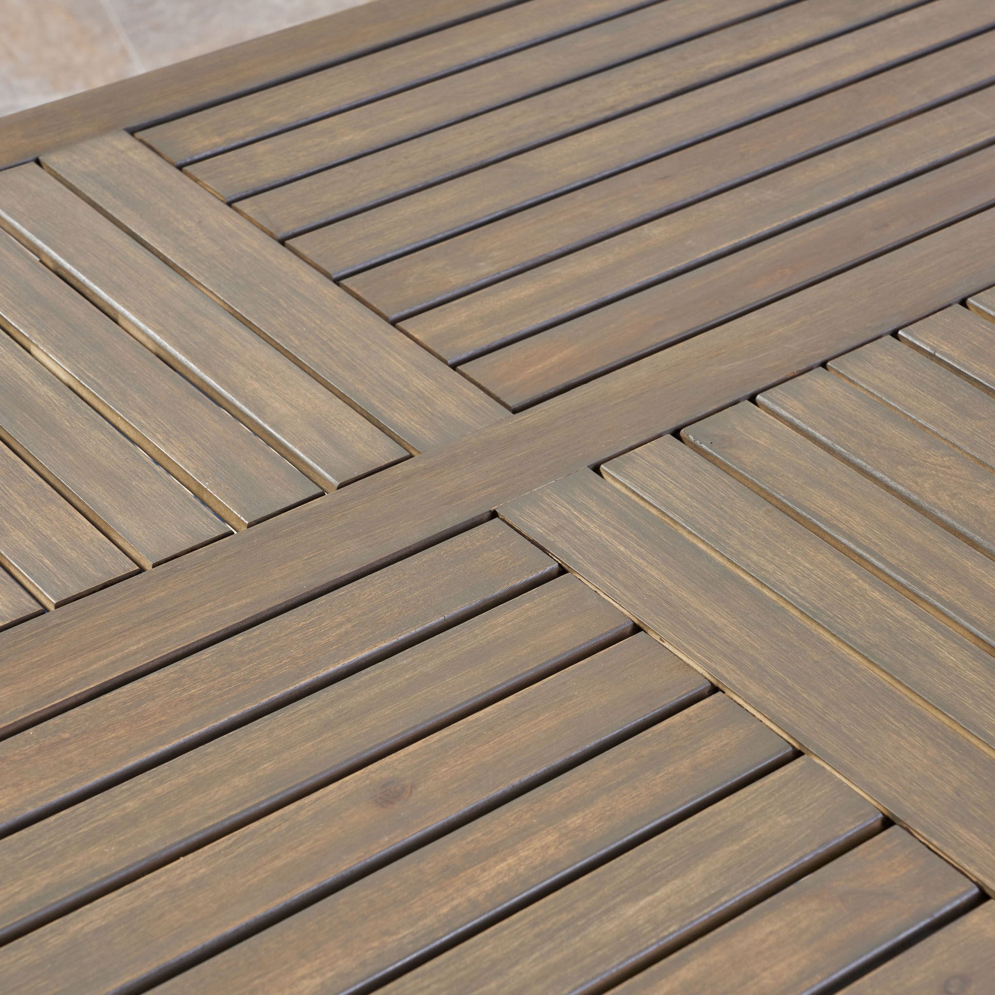 Transitional Acacia Wood Dining Table With Slat Panel Top - Gray - Best Buy Furniture