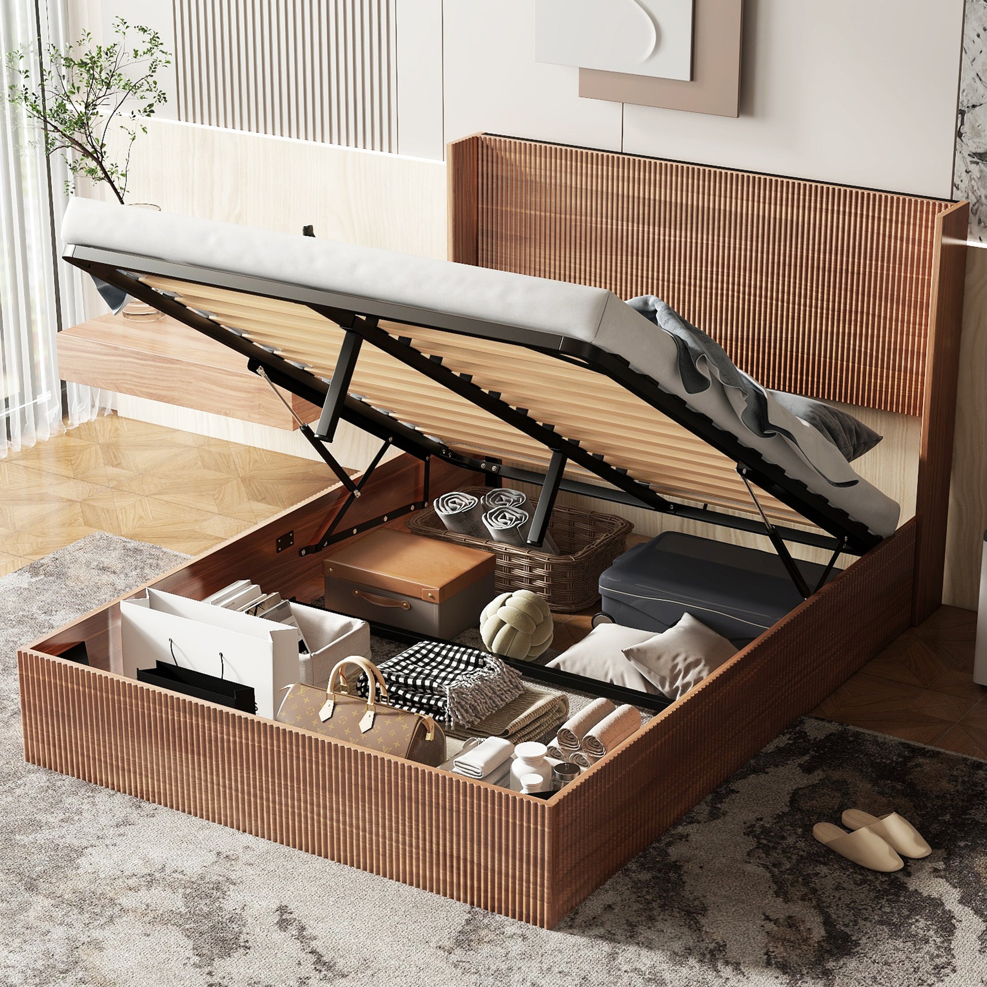 Luna Modern Platform Lift Storage Bed Queen - Best Buy Furniture