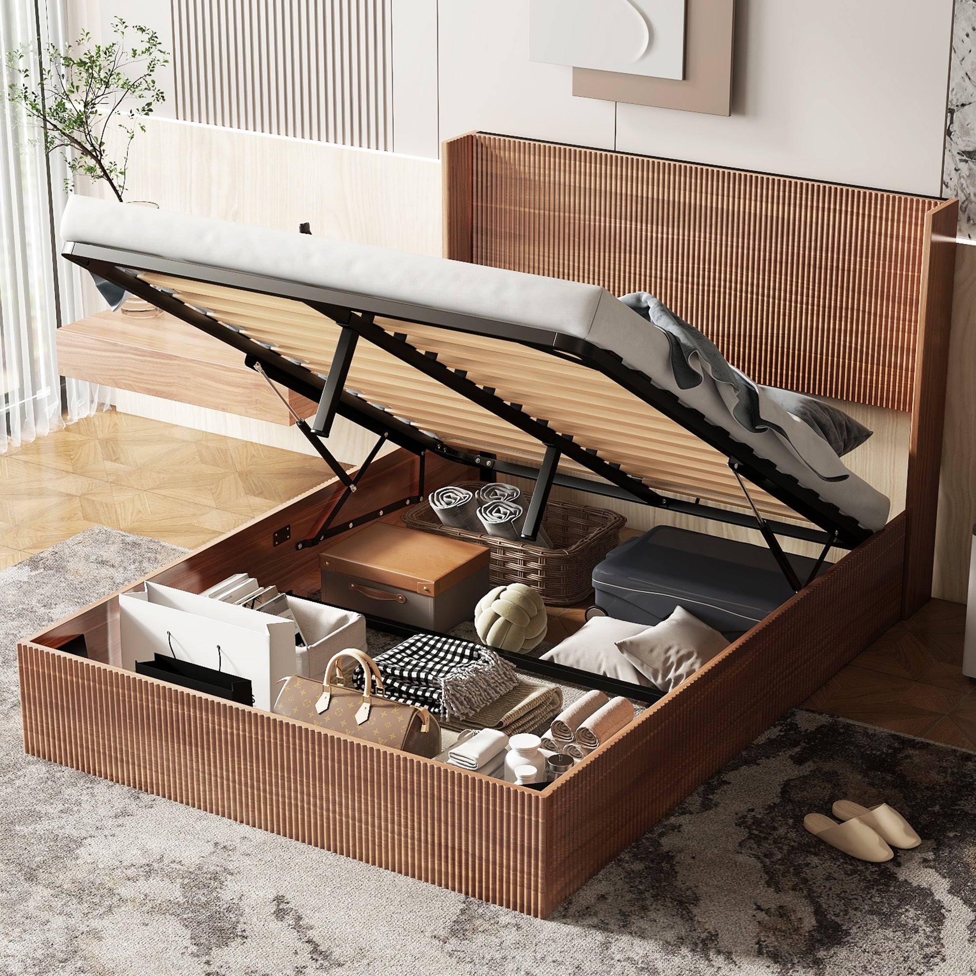 Luna Modern Platform Lift Storage Bed Queen - Best Buy Furniture