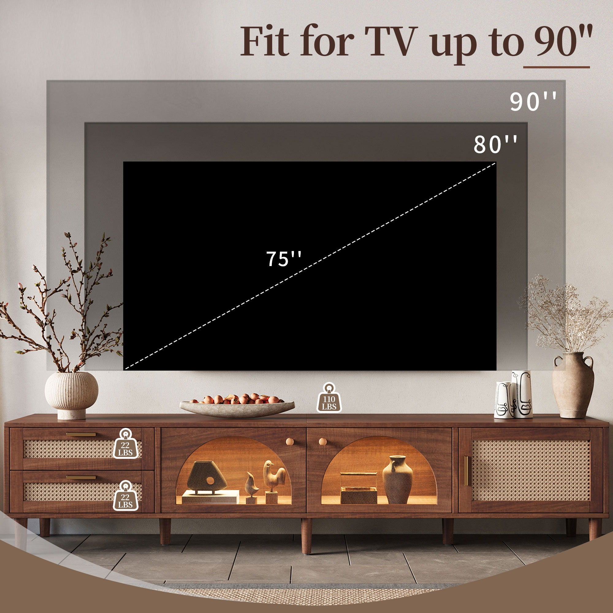 TV Stand With App-Controlled LED Lights, 2 Drawers & Door Storage