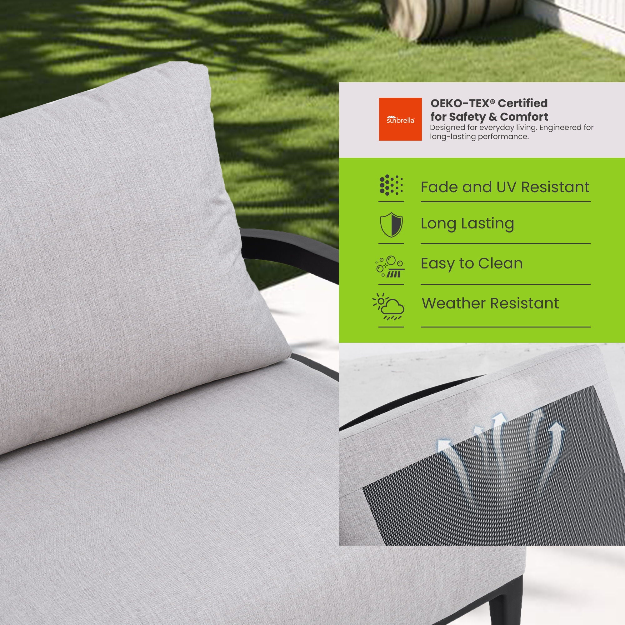 Outdoor Swivel Lounge Chair With Sunbrella Cushion, Weather Resistant - Ember Black