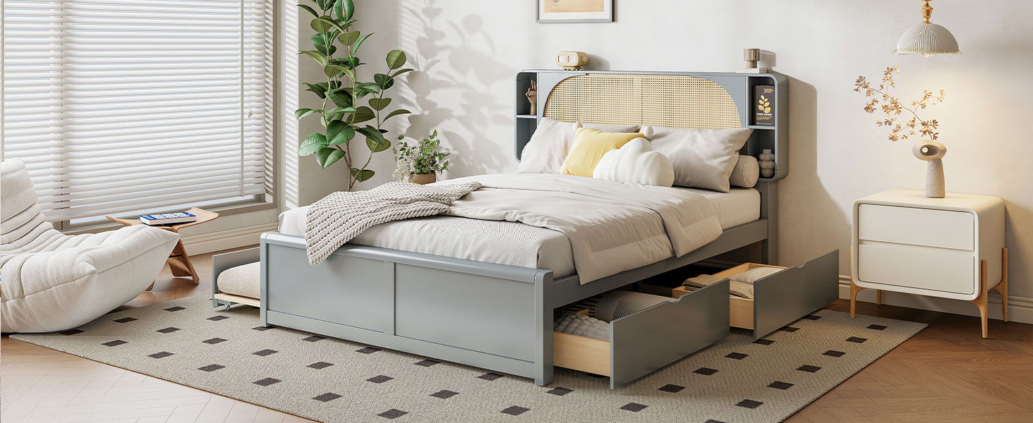 Headboard Bed With 2 Drawers And Trundle
