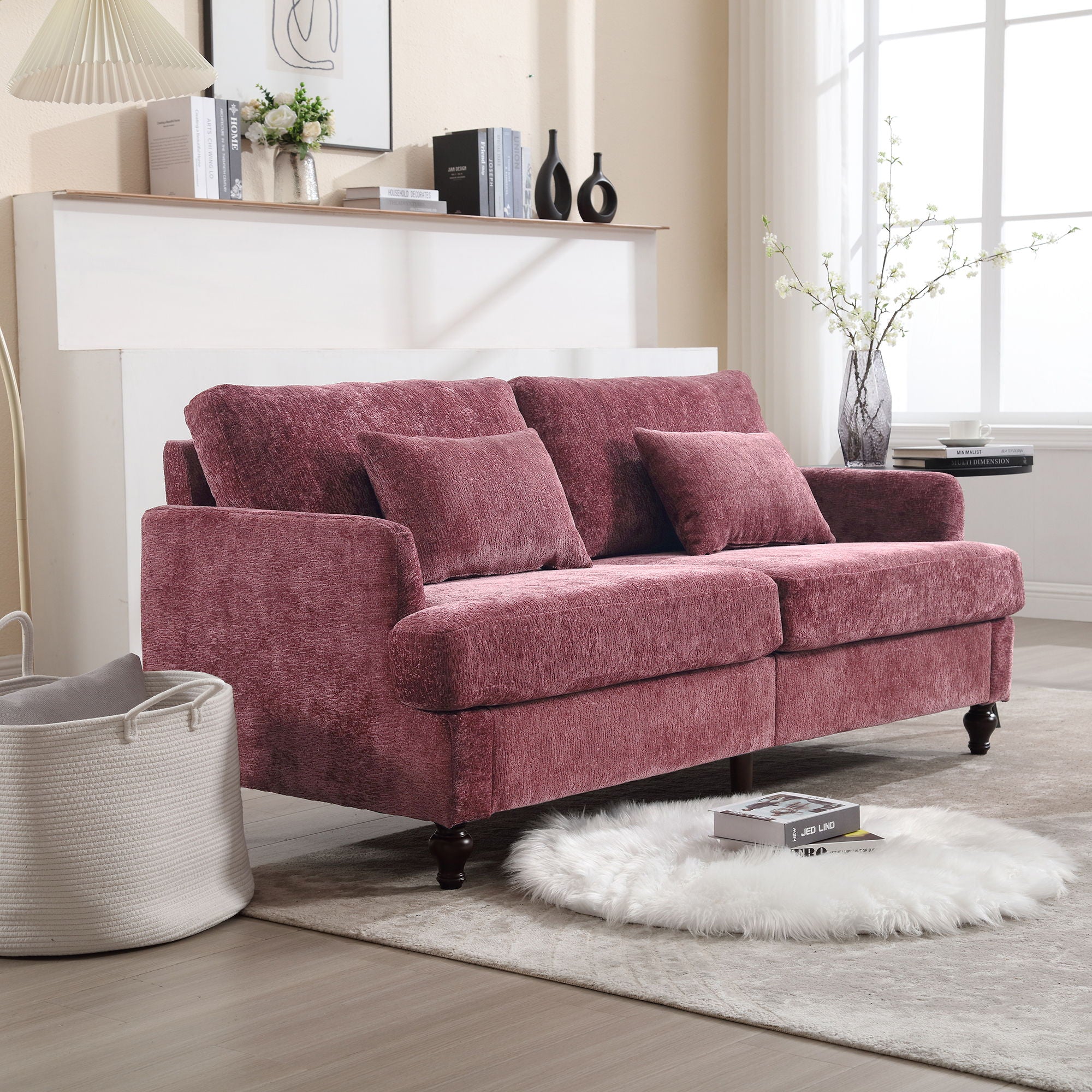 Mid Century Modern Chenille Fabric Loveseat Sofa, 2 Seat Upholstered Couch