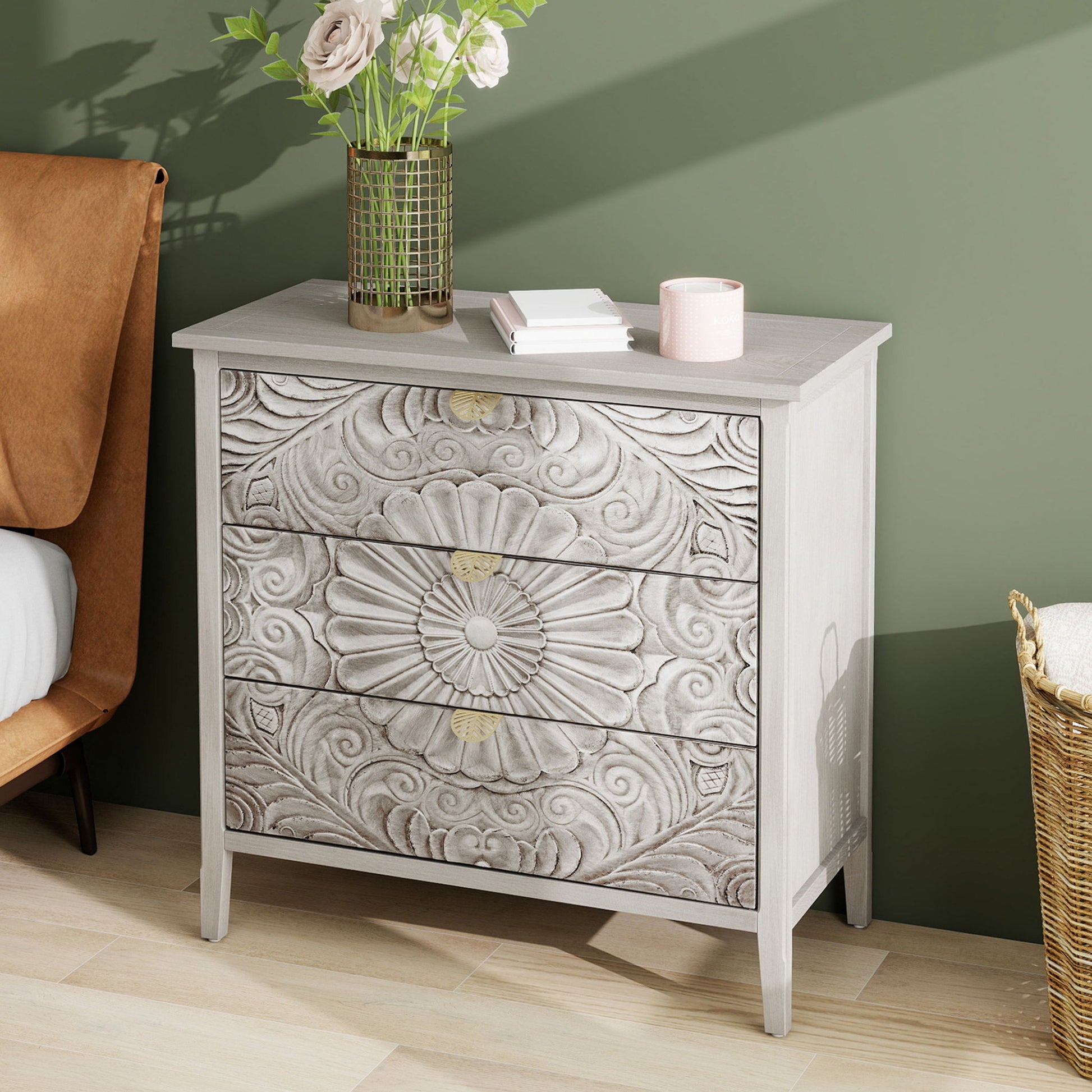 3 Drawer Cabinet, American Furniture, Suitable For Bedroom, Living Room - Light Gray - Best Buy Furniture