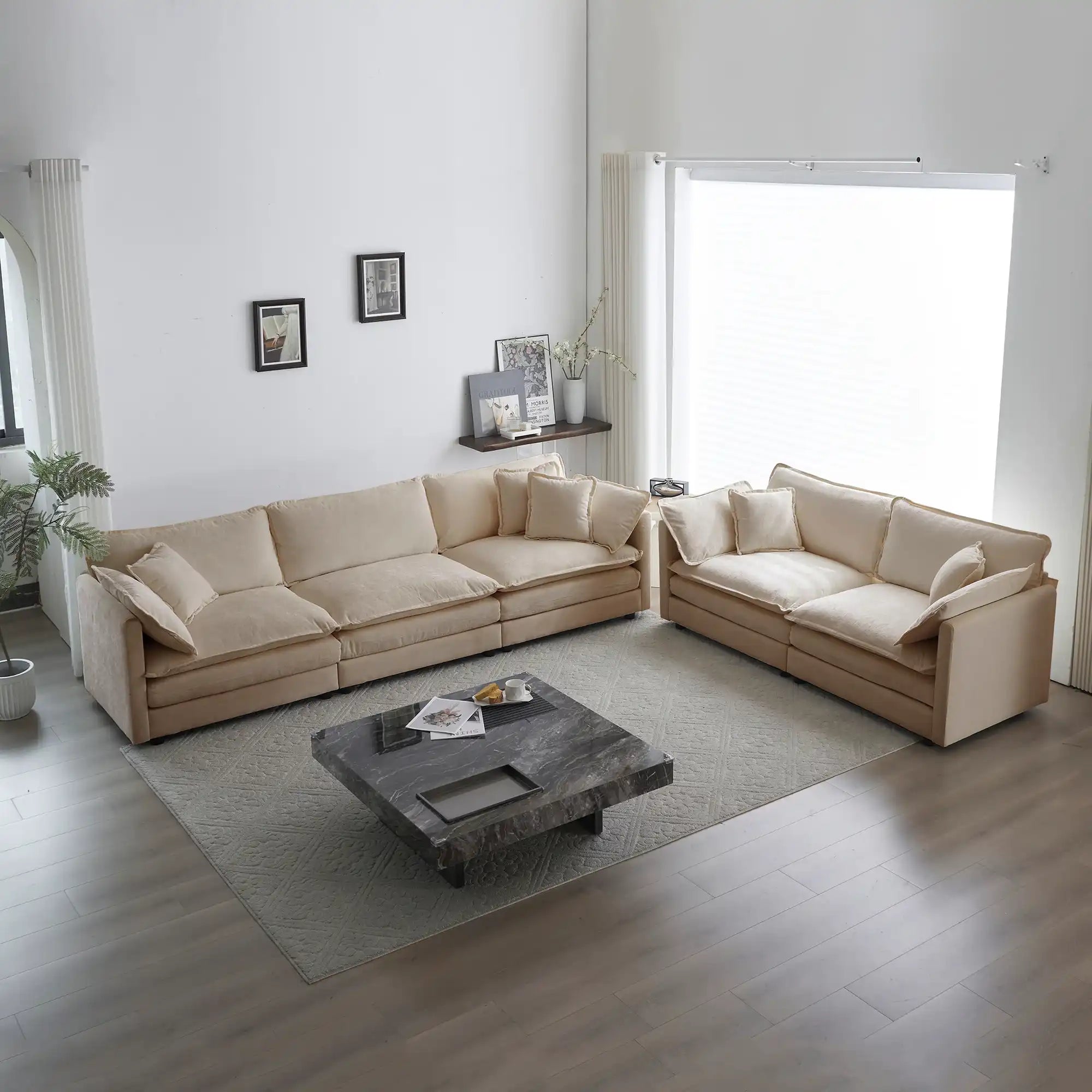 2+3 Seater Modern Chenille Sofa Set, Living Room, Beige