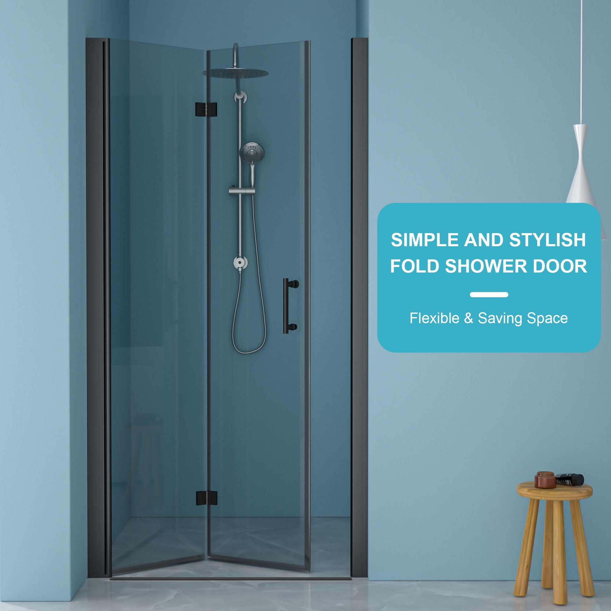 Fold Frameless Shower Door With Tempered Glass