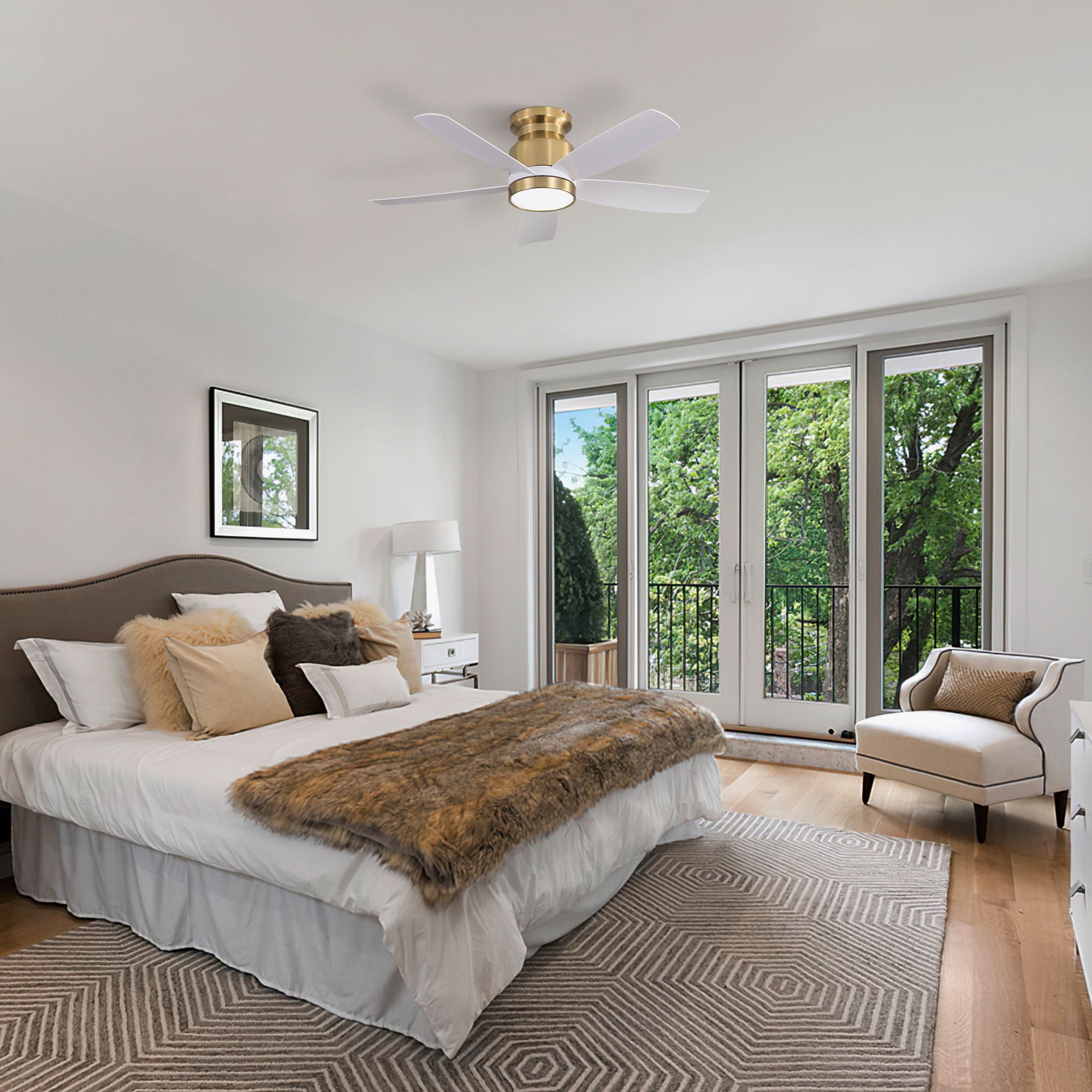 Flush Mount Ceiling Fan With LED Light 22W And Remote Control Blades / Body, DC Motor