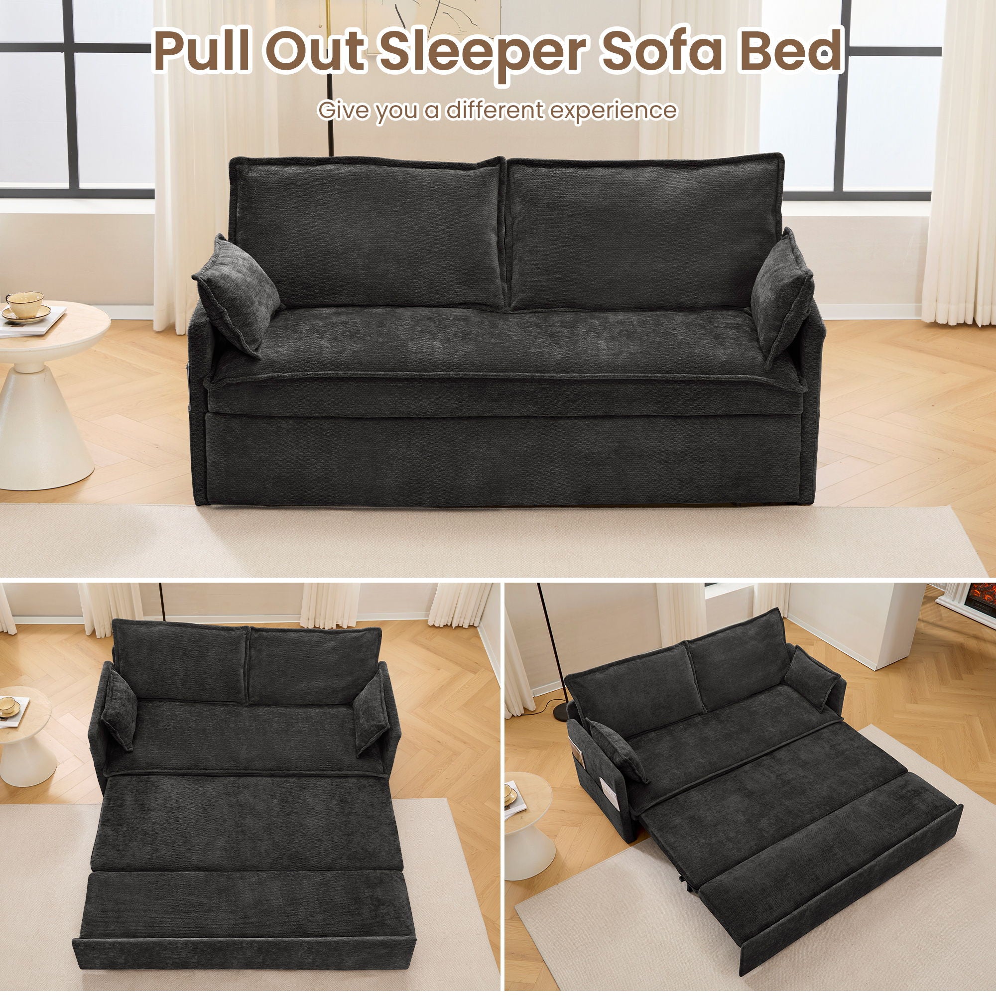 Pull Out Sofa Bed, Convertible Sleeper Sofa Couch, Side Storage, And USB / C - Type Charging Ports Chair