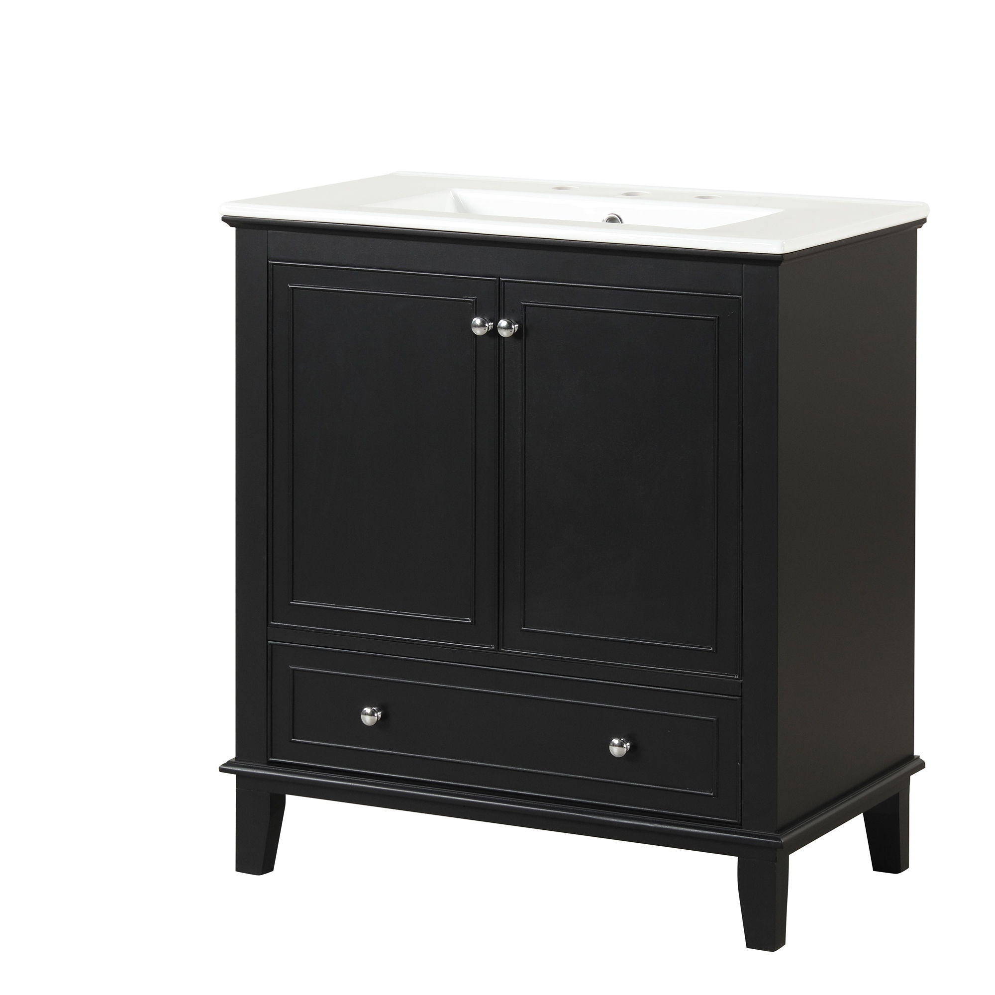 30" Bathroom Vanity With Sink Combo, Multi Functional Bathroom Cabinet With Doors And Drawer - Black
