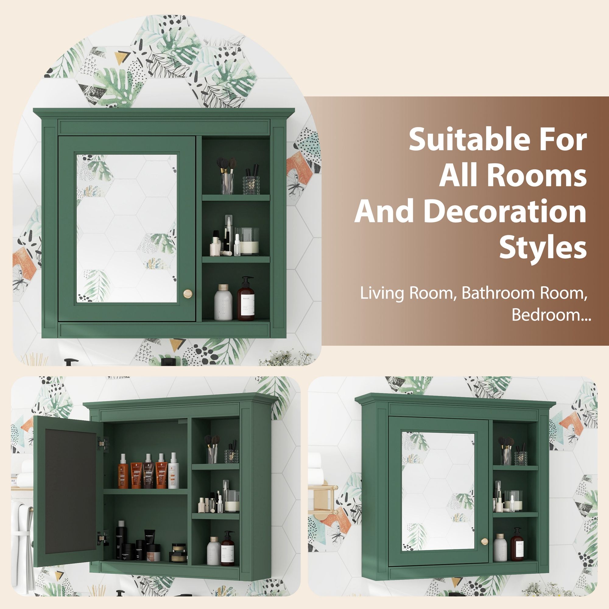 Wall Mounted Medicine Cabinet With Mirror And 3 Open Shelves