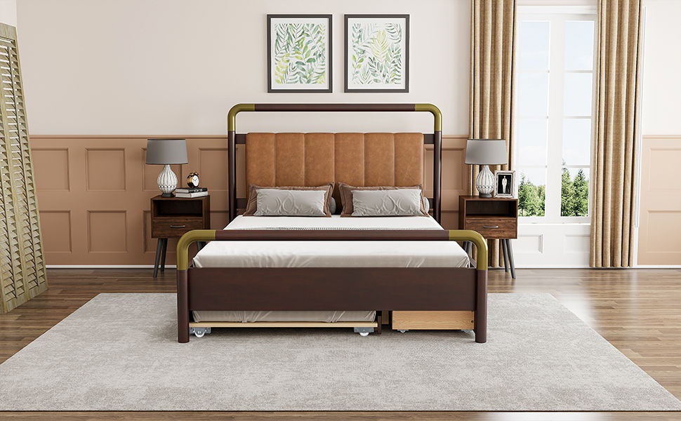 Storage Platform Bed, With 2 Big Drawers, Trundle
