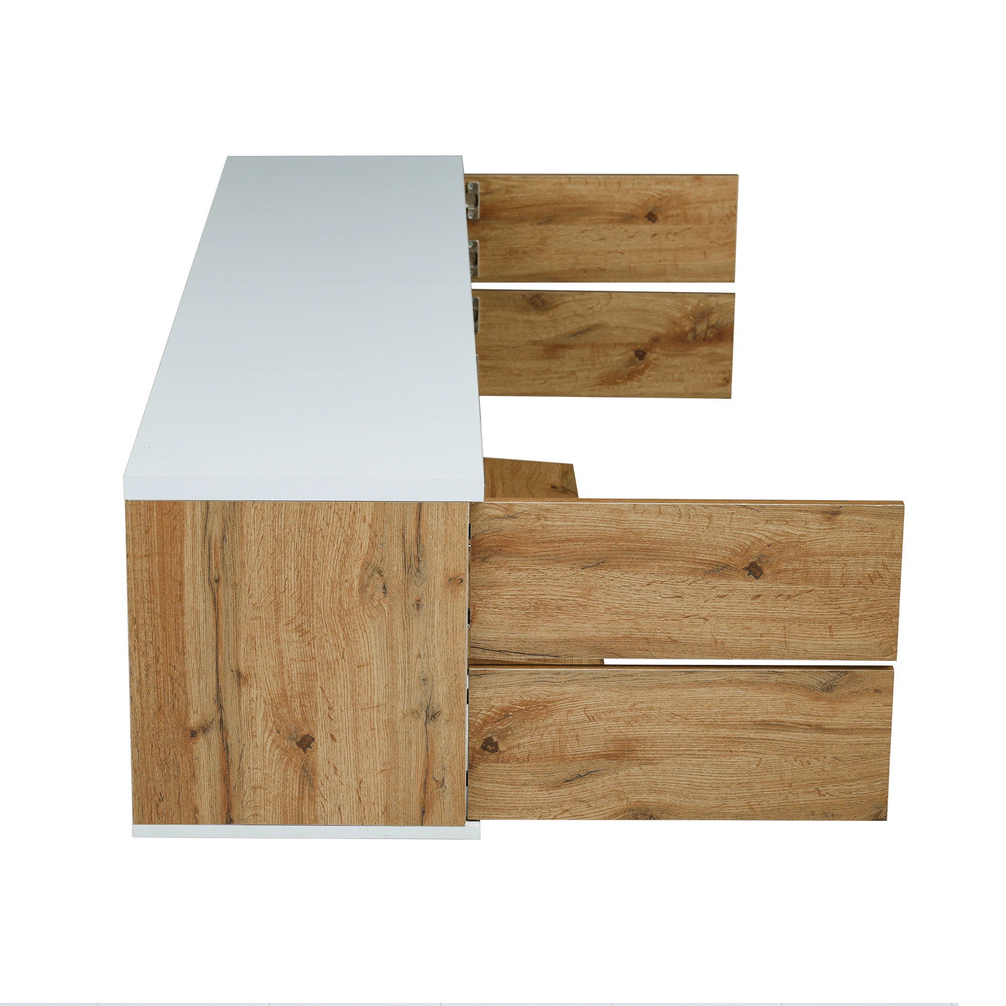 TV Stand, Entertainment Center With Deep Drawers, Cable Management & Soft Closing Hinges