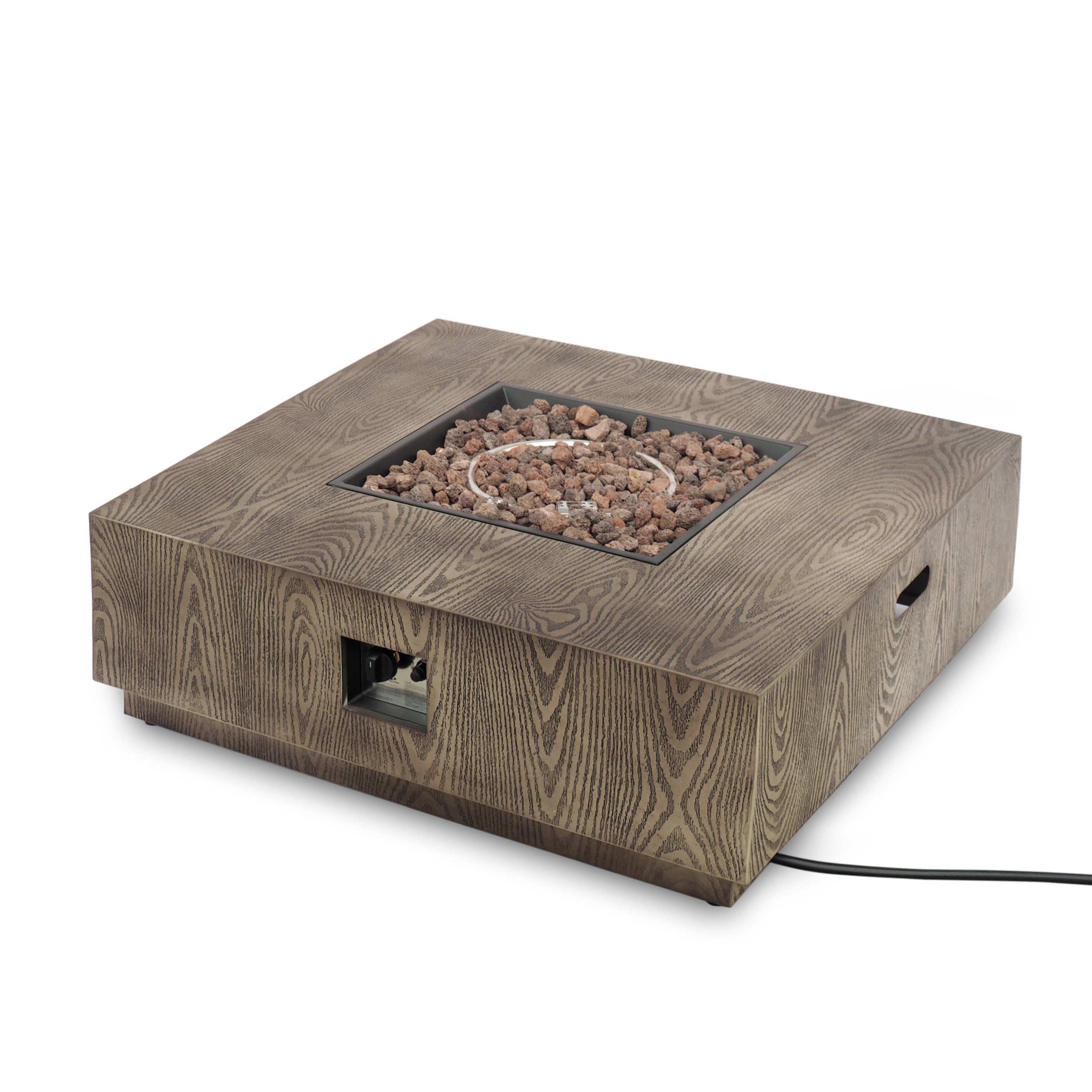 Wellington Square Iron Fire Pit with Wood Pattern Design and 50,000 BTU Output
