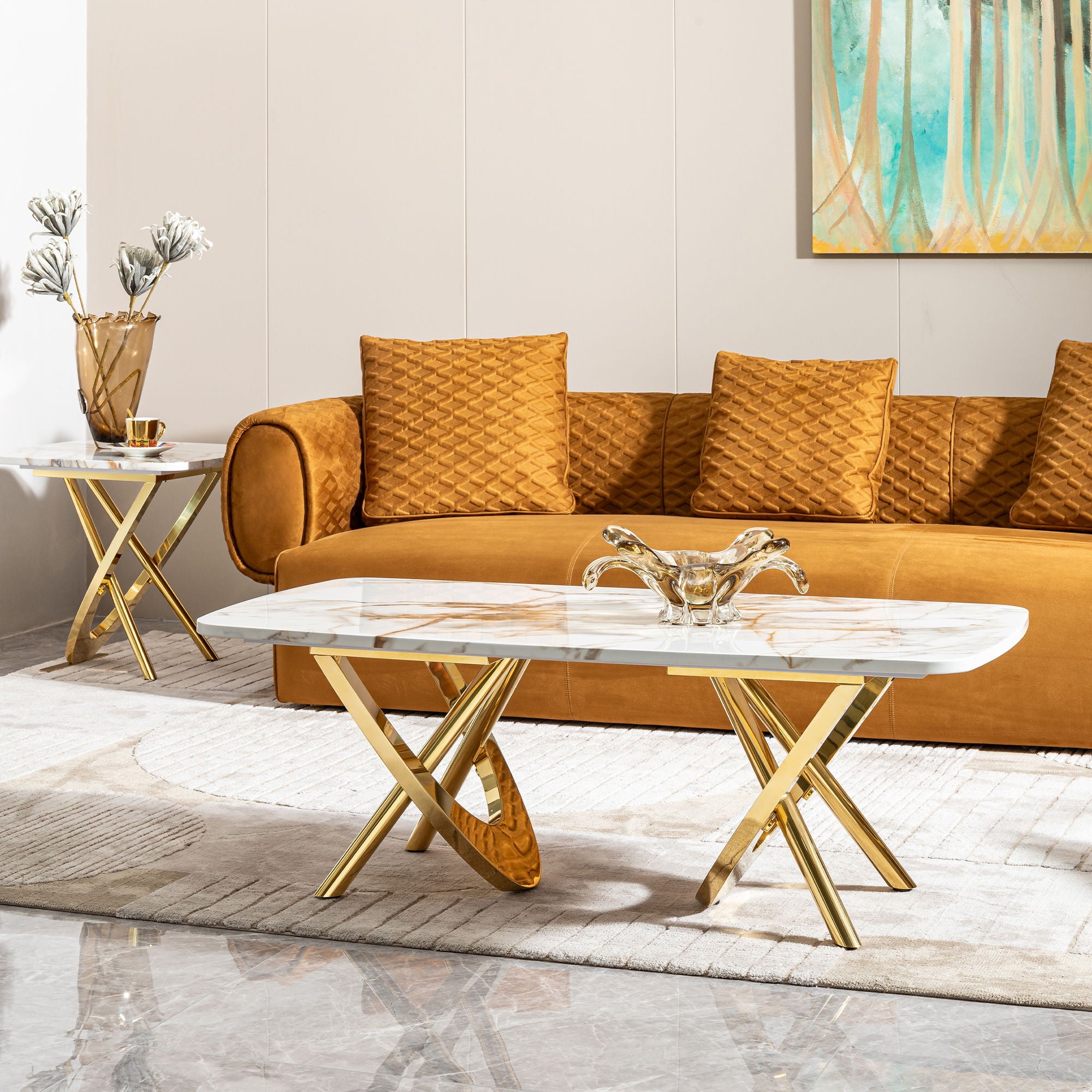 Contemporary Marble Pattern Top Table With Stainless Steel Base
