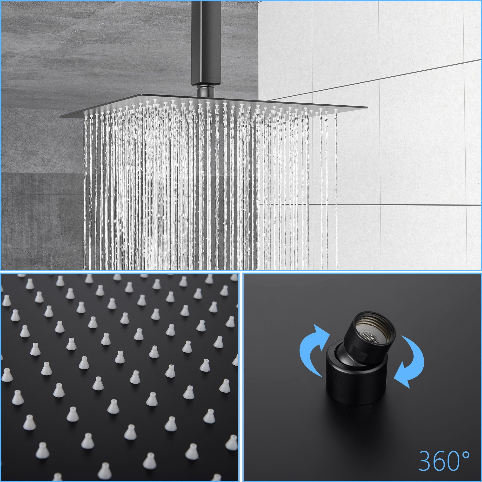 Luxury Dual Shower Head System 12" Ceiling Mount With Rough In Valve, Stainless Steel And Brass