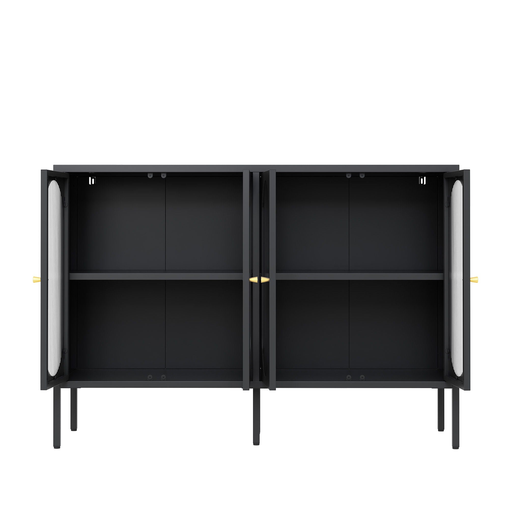 Modern Metal Sideboard Cabinet With 4 Glass Doors, Steel Kitchen Storage And Coffee Bar Cabinet - Black