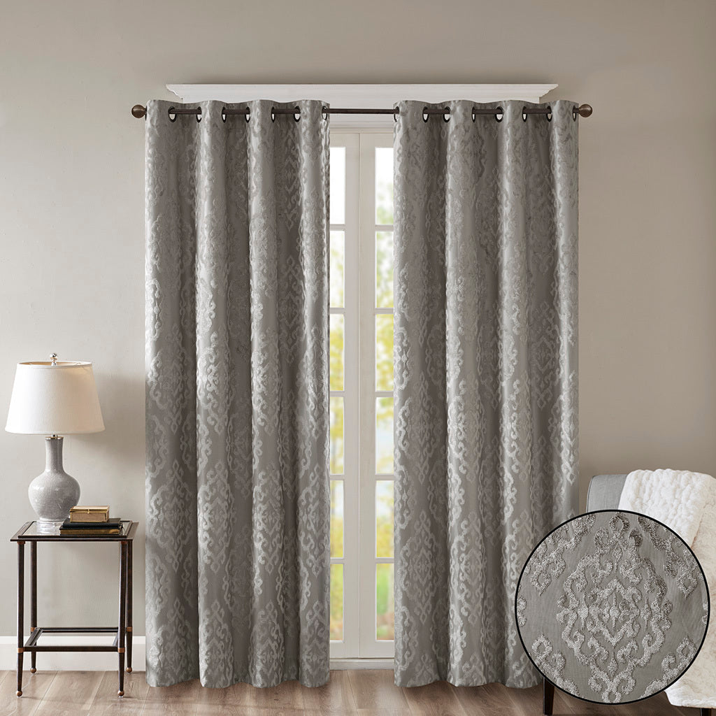 Knitted jacquard damask total blackout grommet top curtain panel (only 1 pc panel)