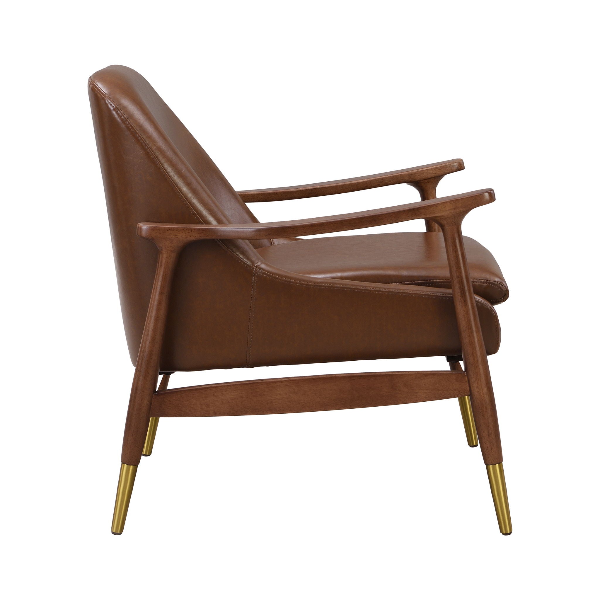 Mid - Century Accent Chair With Cushioned Seat, Brass Tipped Legs