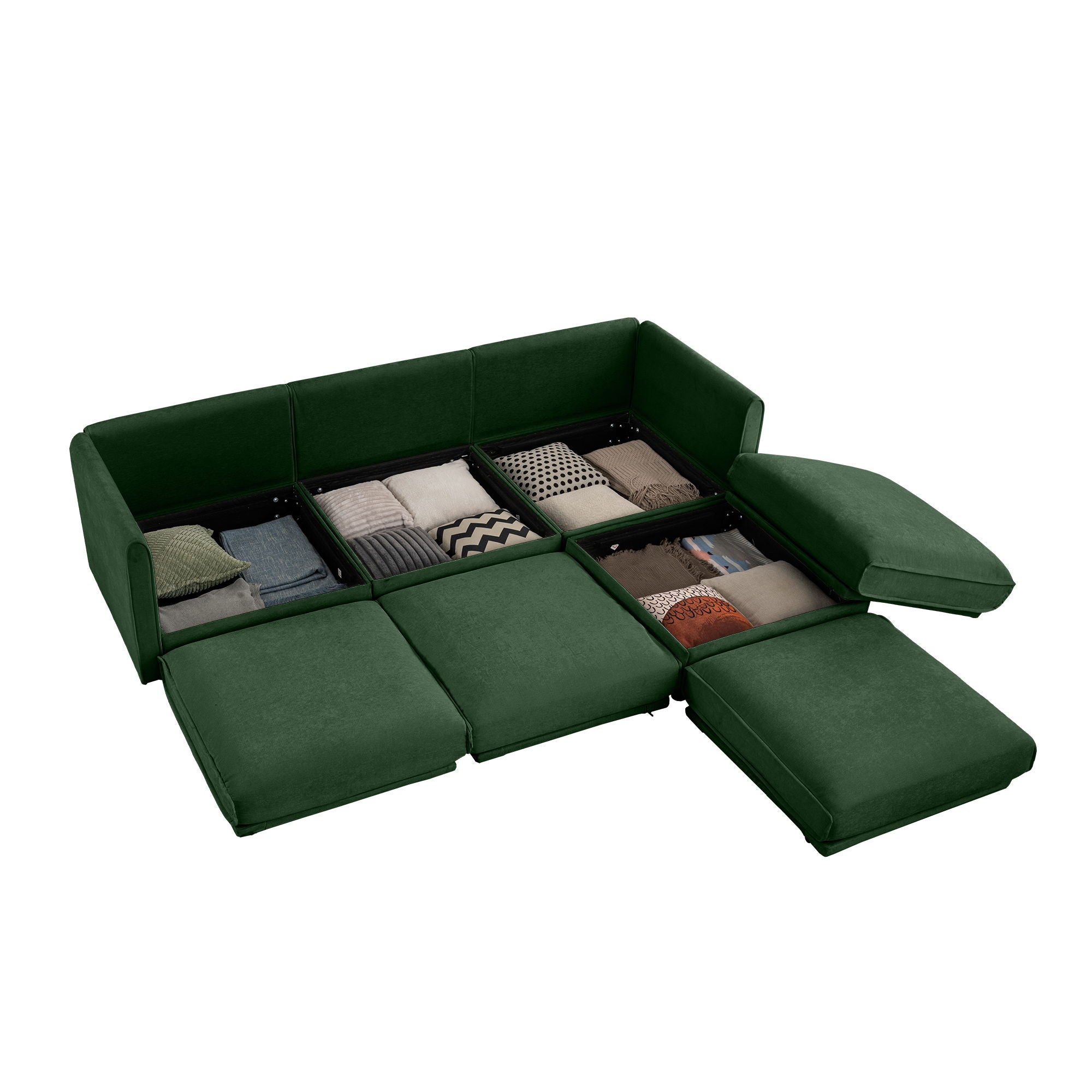 Contemporary Elegant White Chenille Sofa With Storage And Ottoman