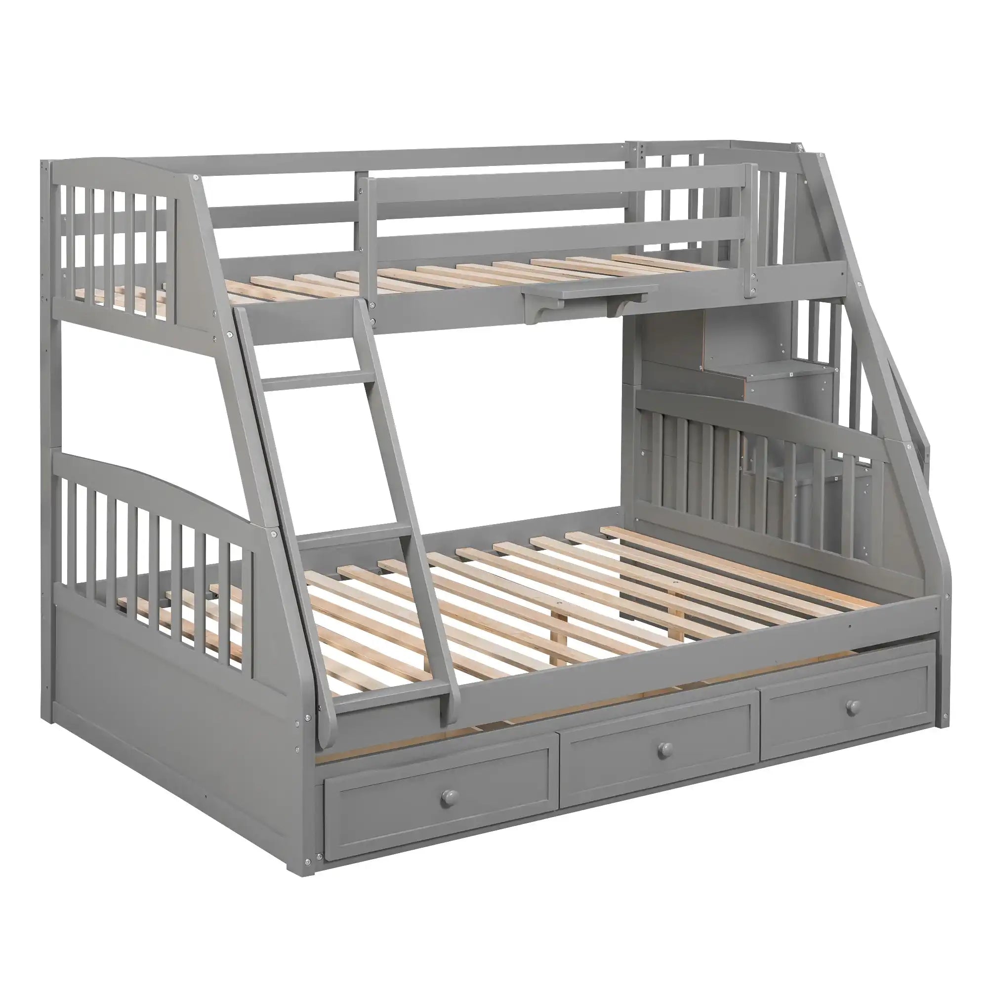 Twin-Over-Full Bunk Bed with Drawers，Ladder and Storage Staircase, Gray - Best Buy Furniture