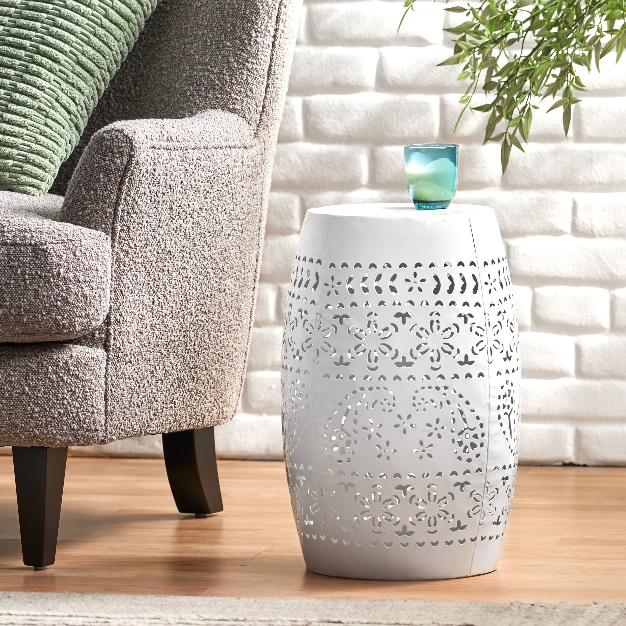 Transitional Ruby - Side Table With Lace Cut Design - White - Best Buy Furniture