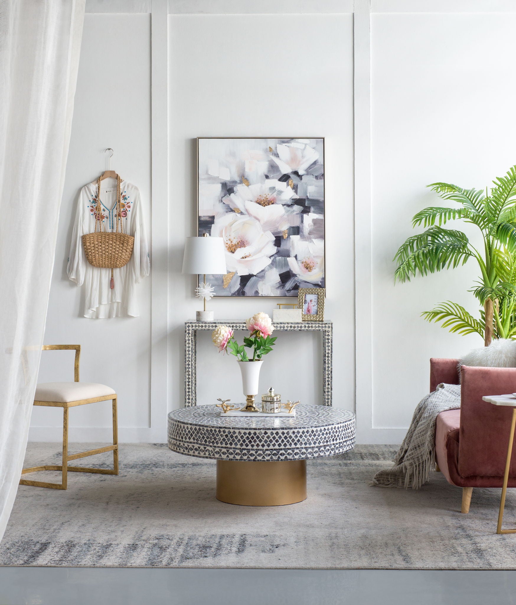 Unique Capiz Coffee Table & Pedestal Base