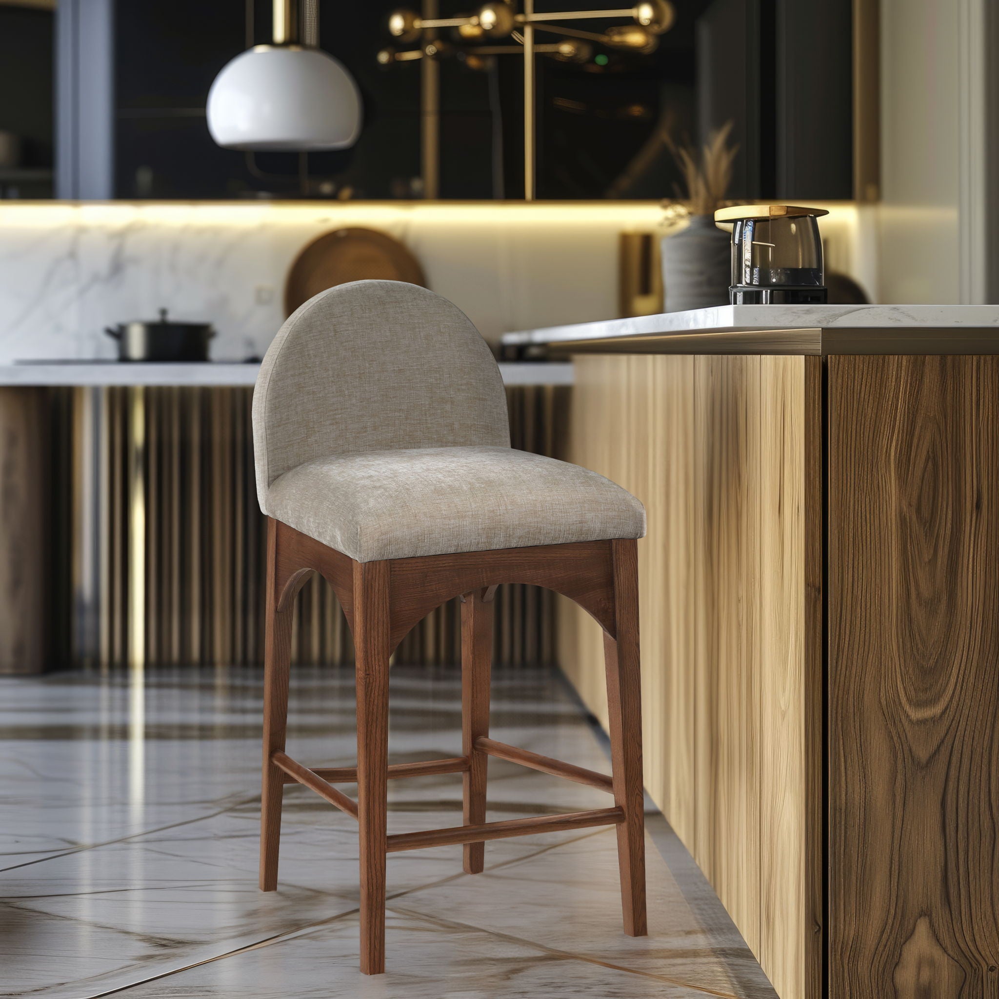 Waldorf - Chenille Stool With Brown Legs