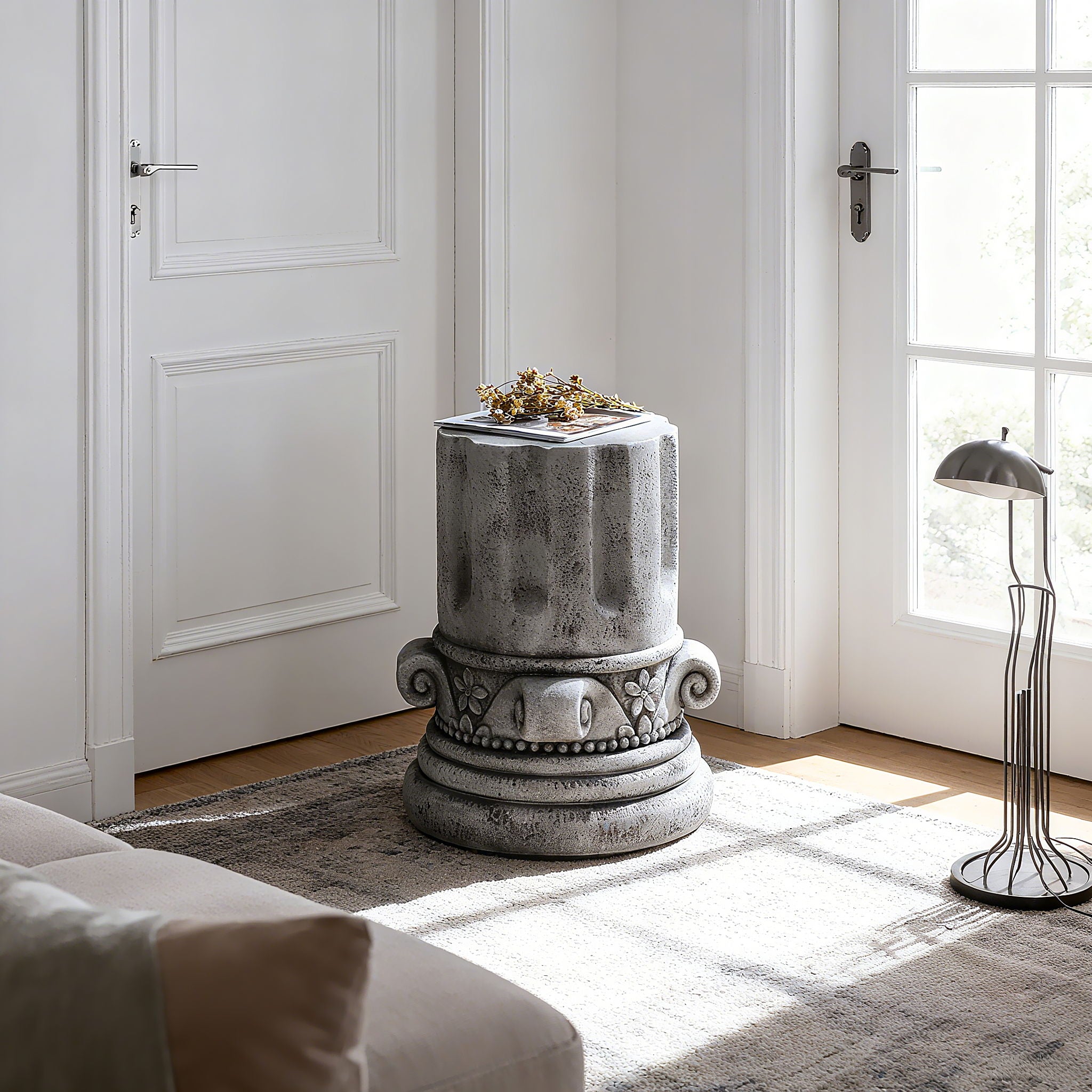 Outdoor End Table, Round Side Table For Patio And Garden - Antique Gray