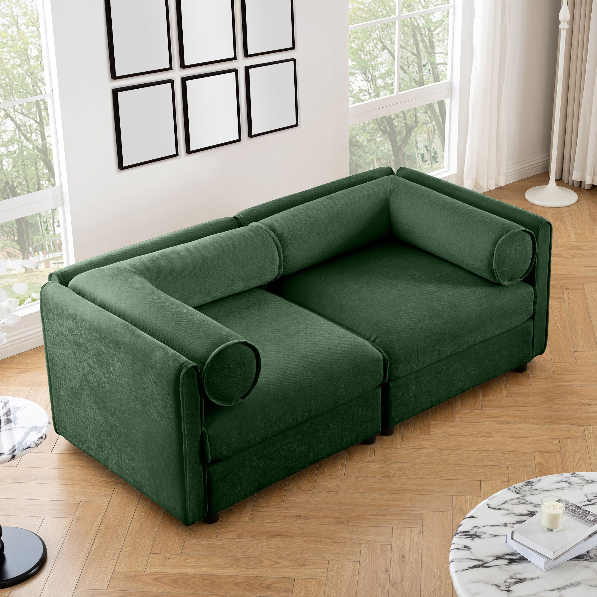 Stylish Chenille Sofa With Storage Seat And Cylindrical Backrest - Best Buy Furniture