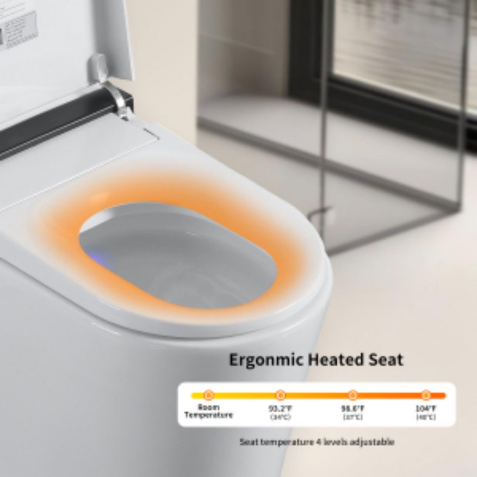 Smart Toilet With Bidet Seat Built In, Auto Open / Close Seat, Foot Sensor, LED Display - White