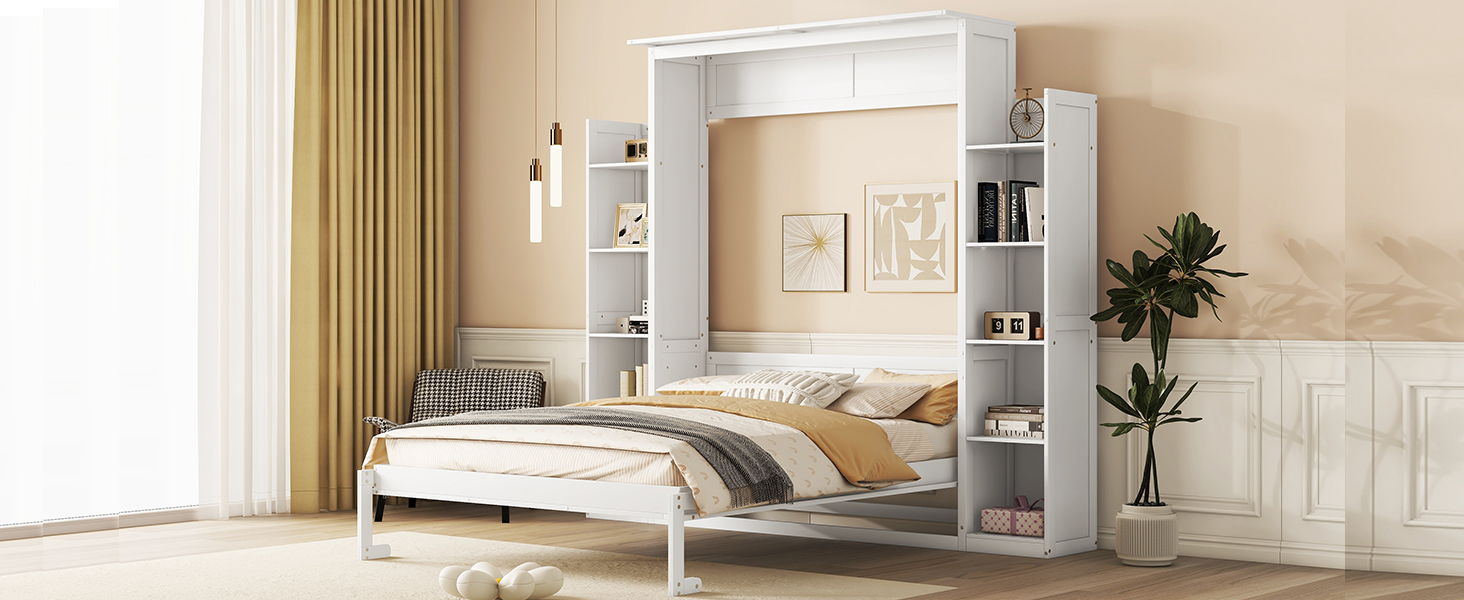 Wall Murphy Bed With Shelves And LED Lights