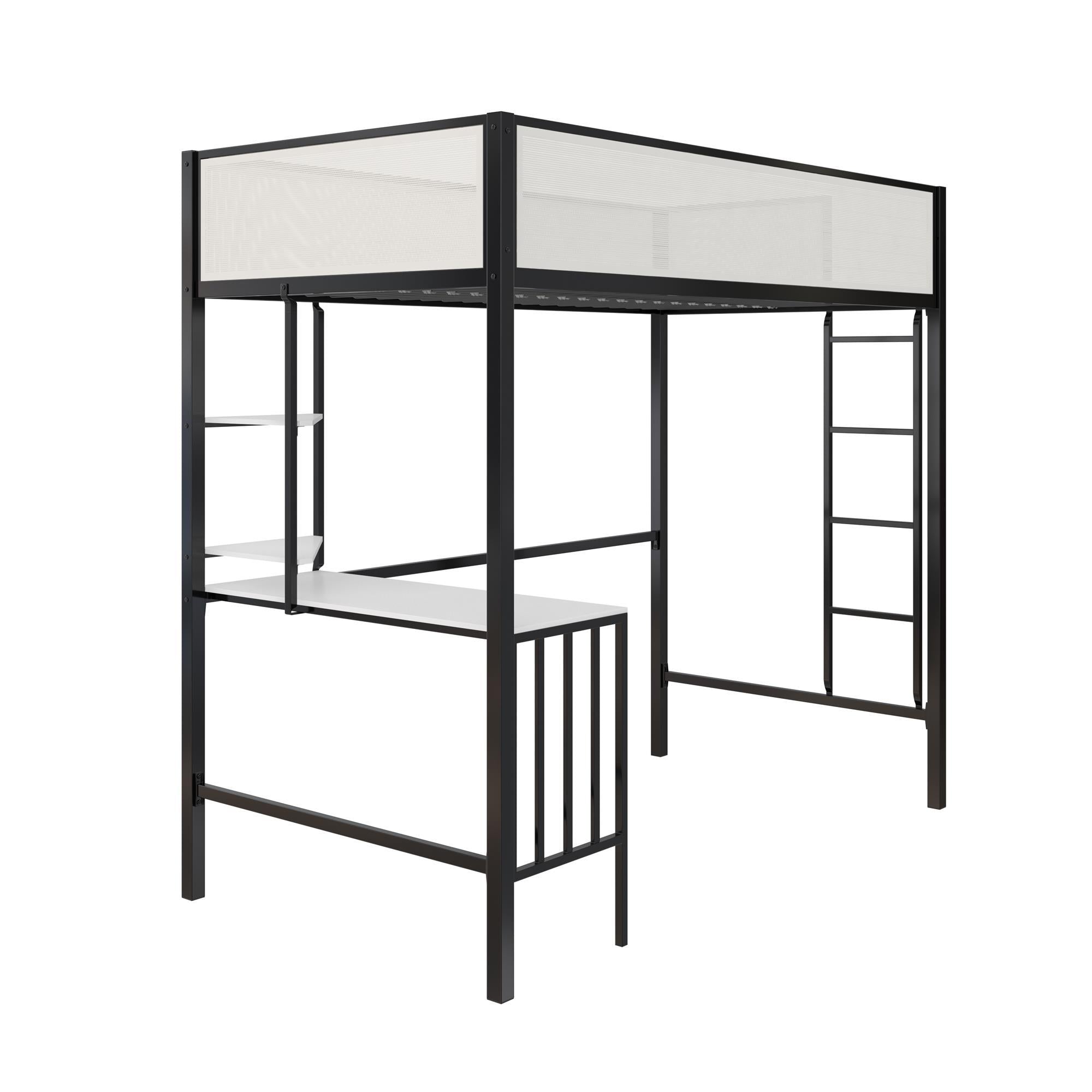 Axel - Twin Loft Bed With Desk & Shelves - Black