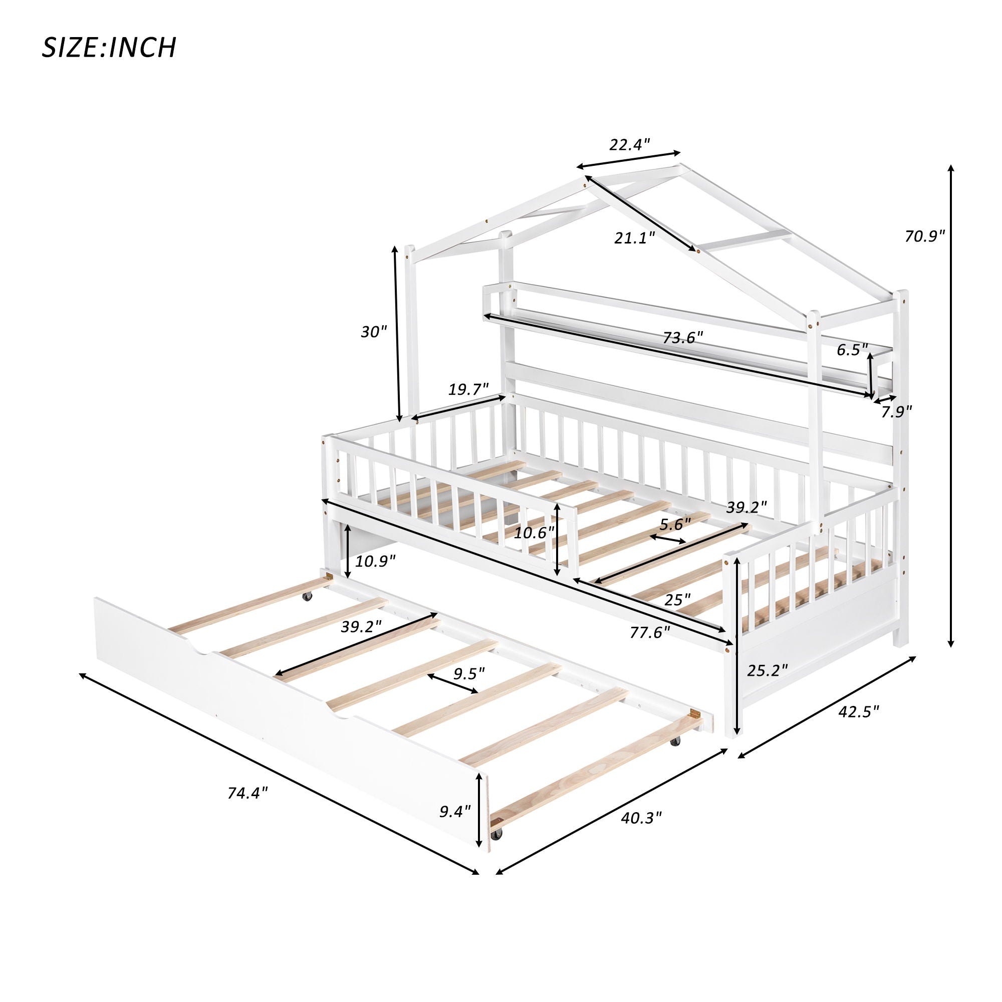 Playhouse Bed With Trundle, Kids Bed With Shelf