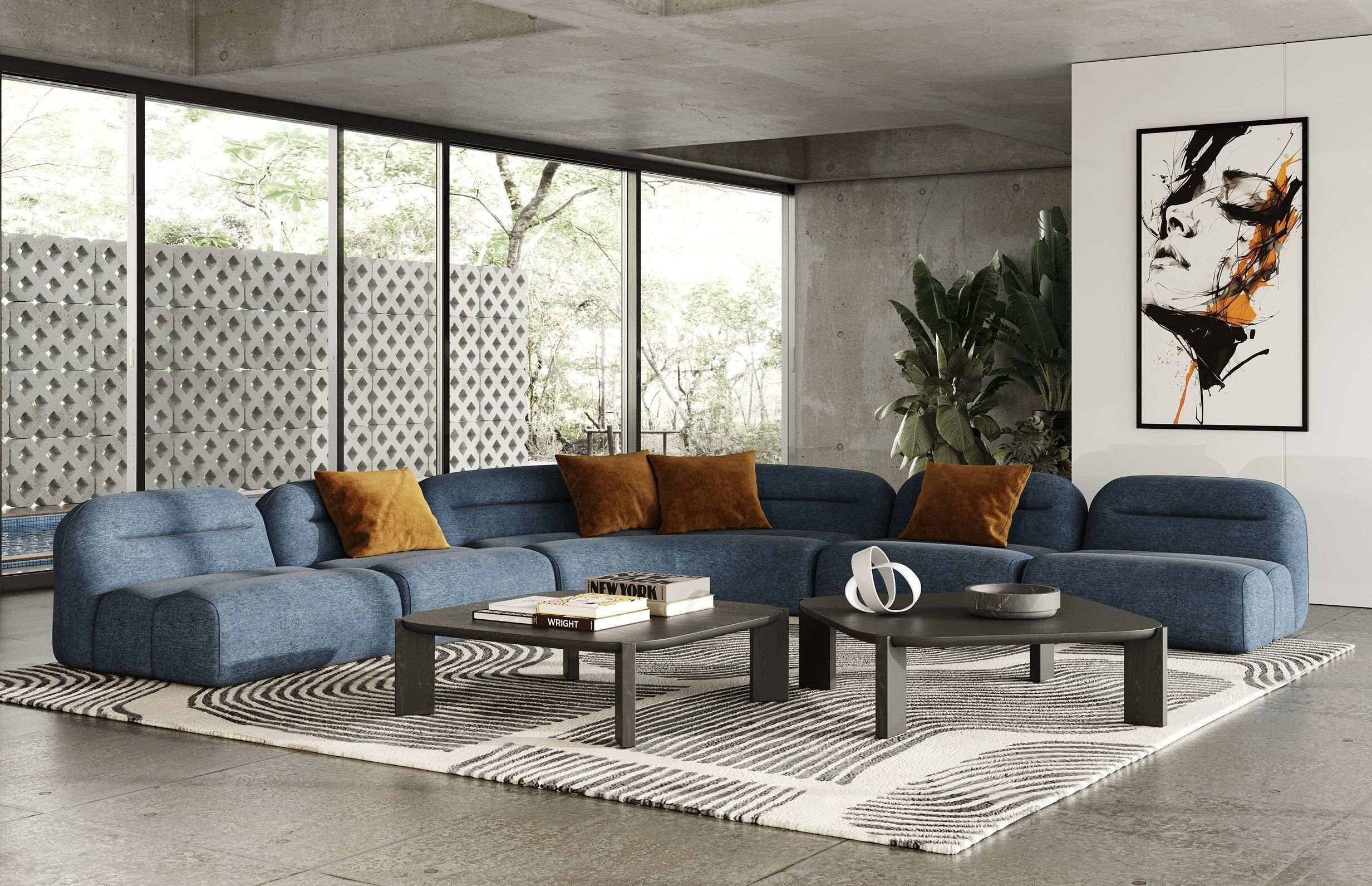 Divani Casa Forman – Modern Blue Fabric Modular Sectional Sofa