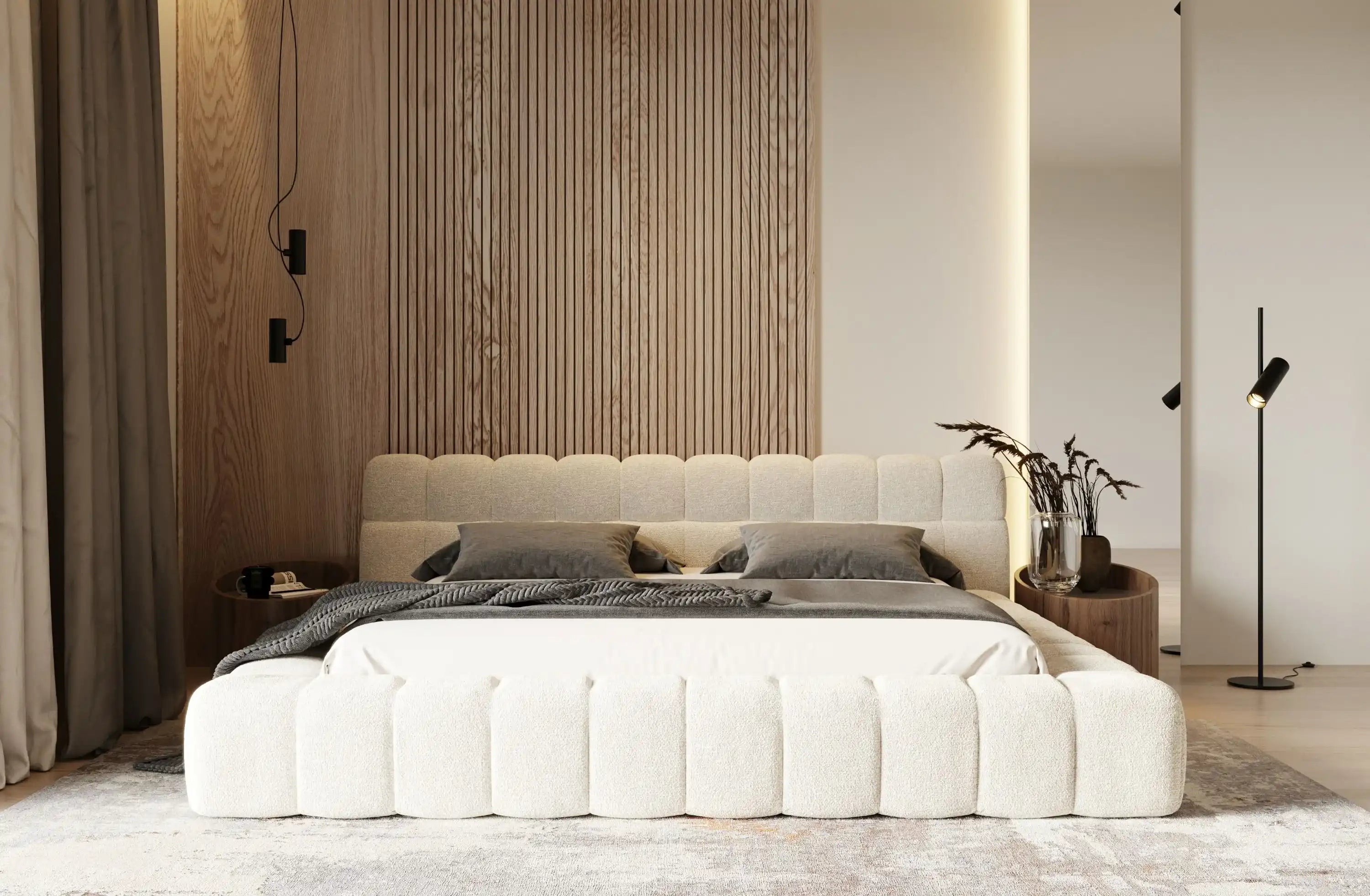 Divani Casa Tyree - Modern Tufted Off-White Fabric Bed King