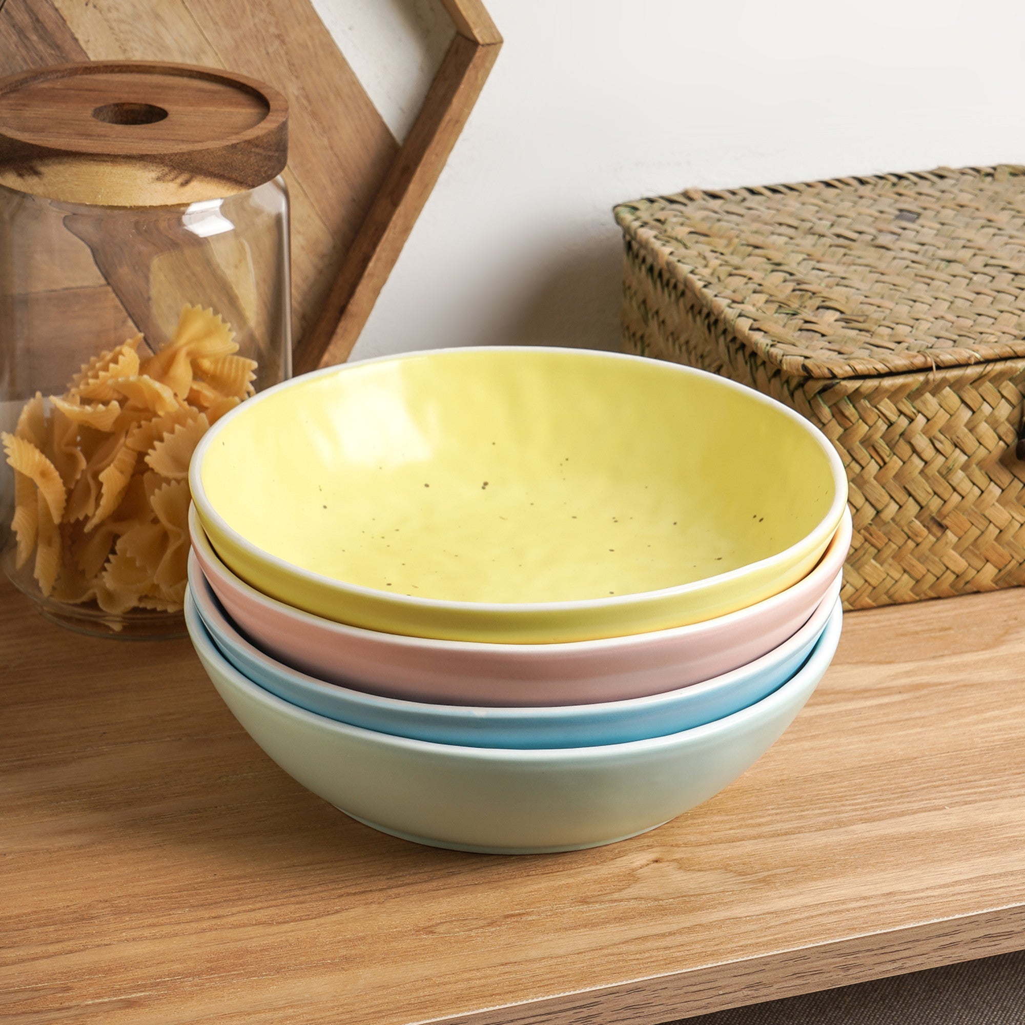 Elena Stoneware Bowl - Yellow, Blue, Pink, Mint