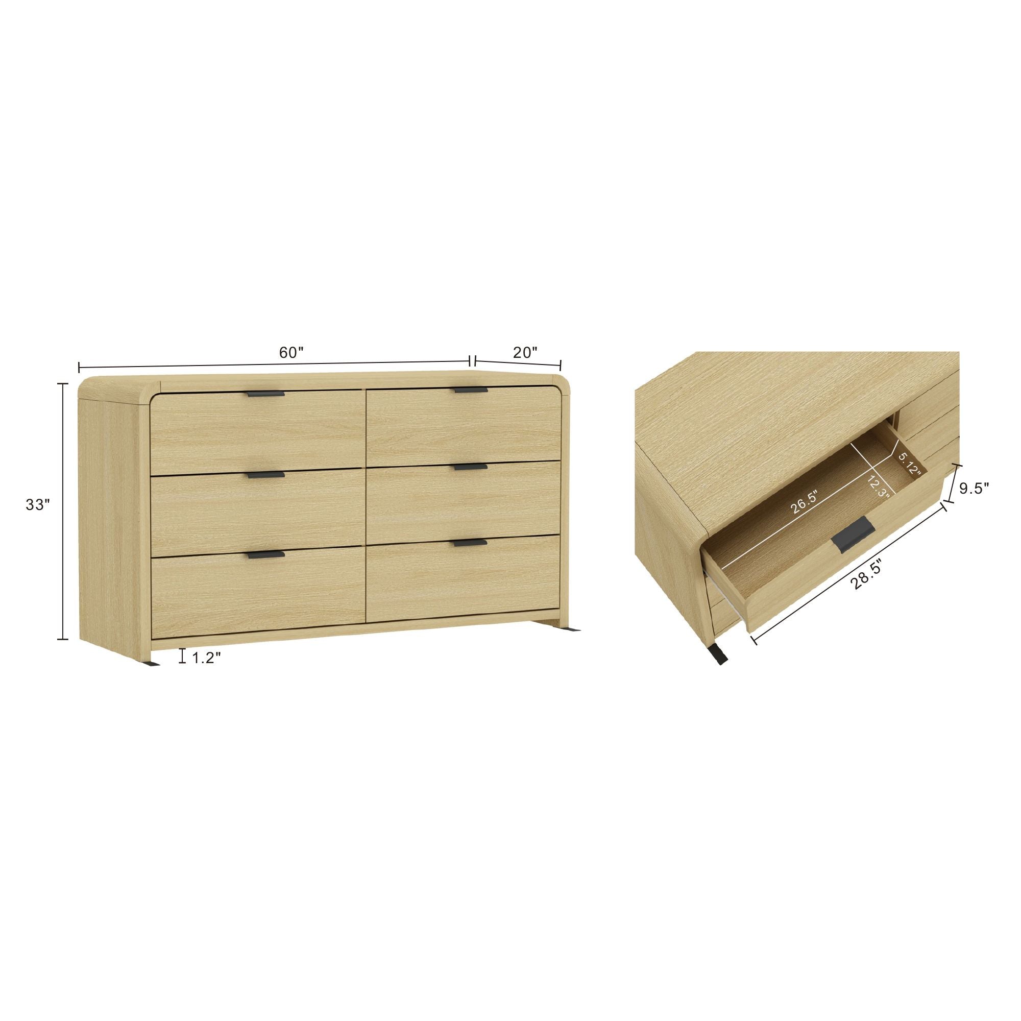 Grace Modern 60" Double Dresser with 6 Drawers