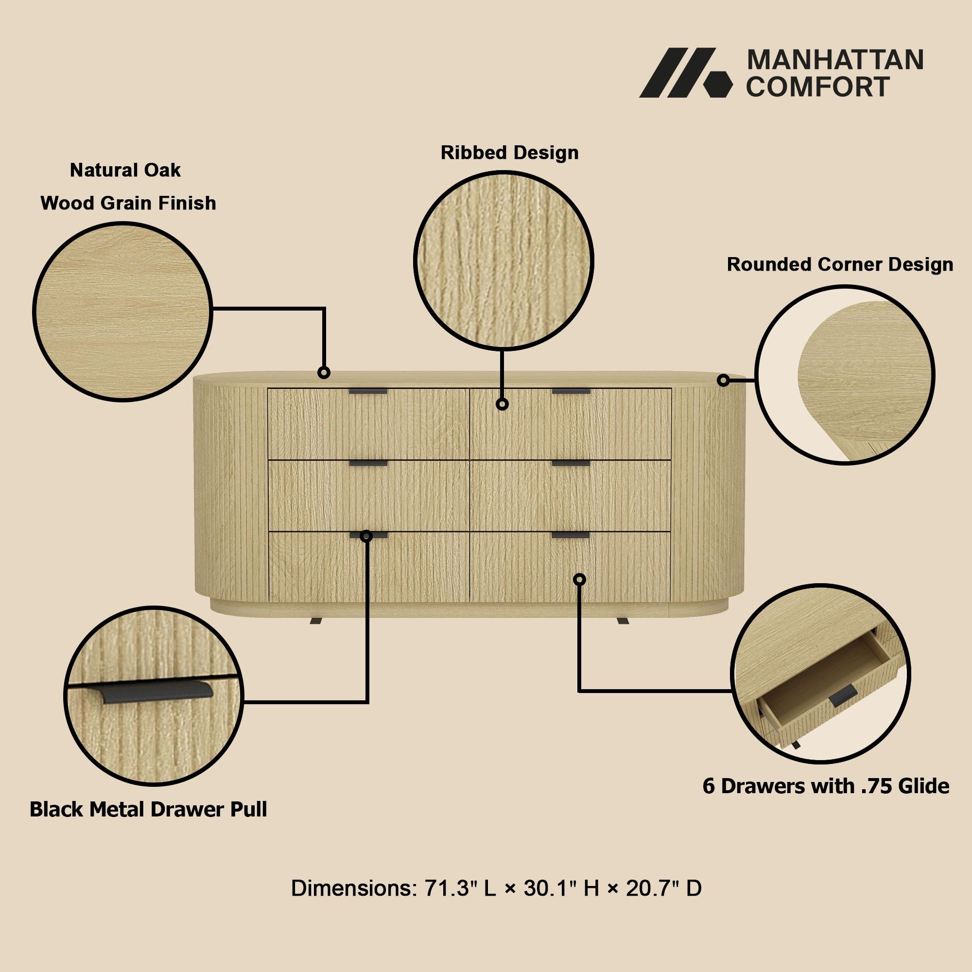 Olivia Modern 60" Double Dresser with 6 Drawers