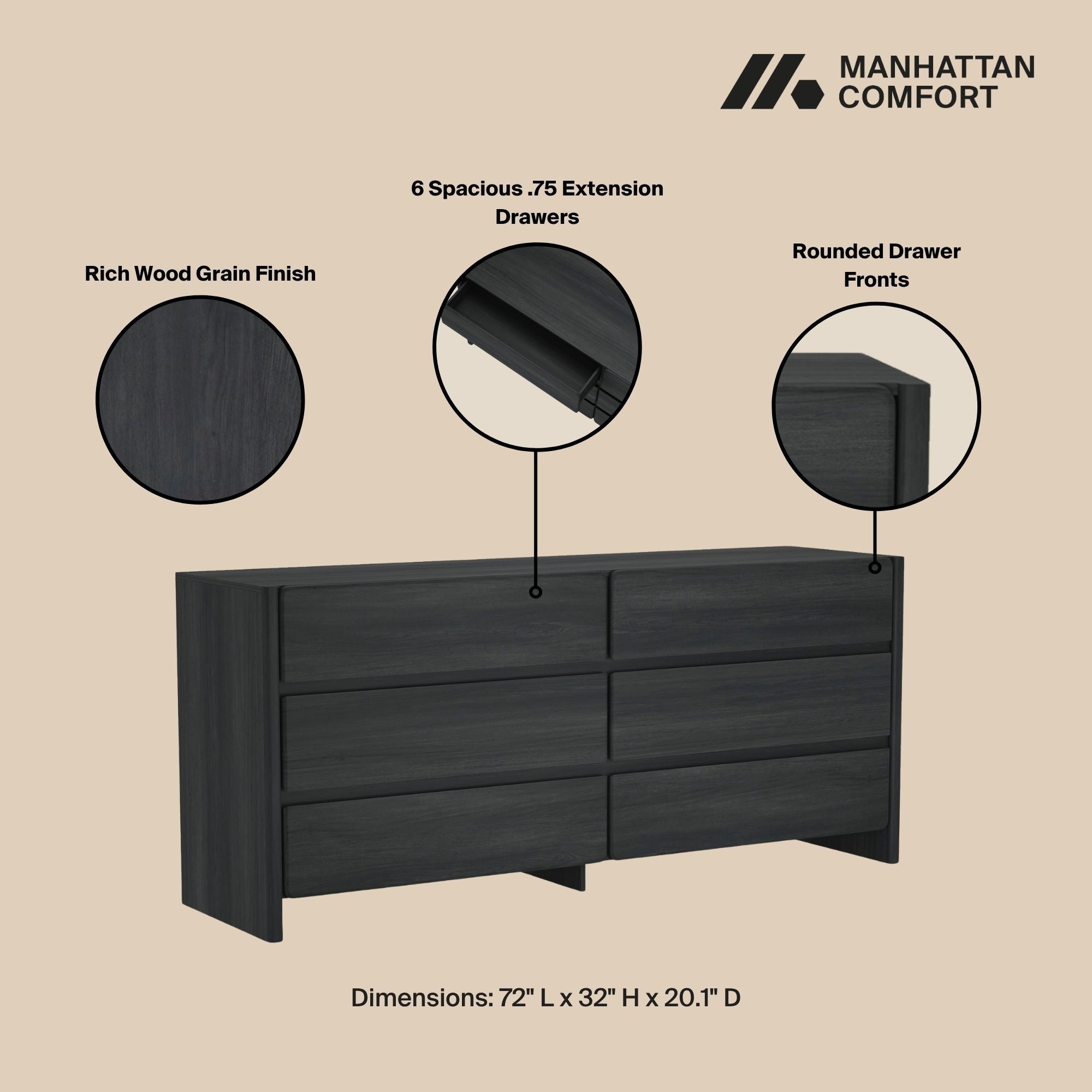Linda Modern 72" Double Wide Dresser