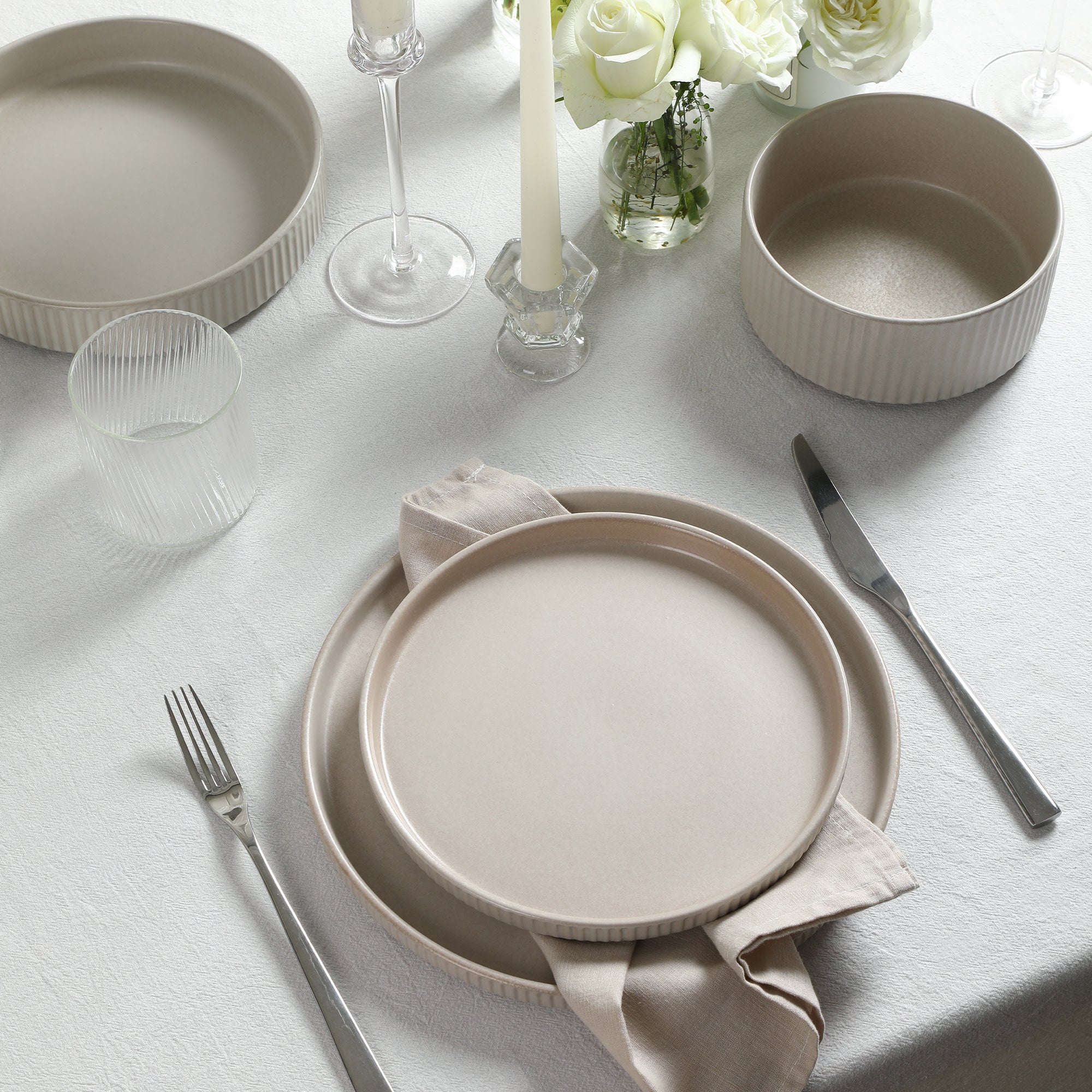 Haven Stoneware, Borosilicate Glass Dinnerware Set - Beige