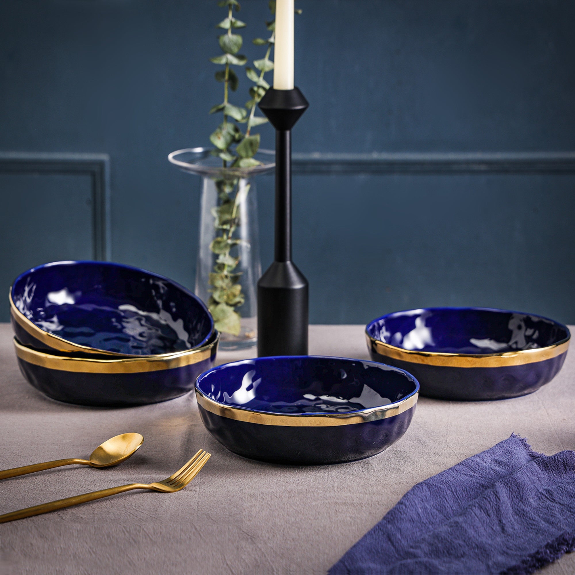 Florian Porcelain  Pasta Bowl - Blue