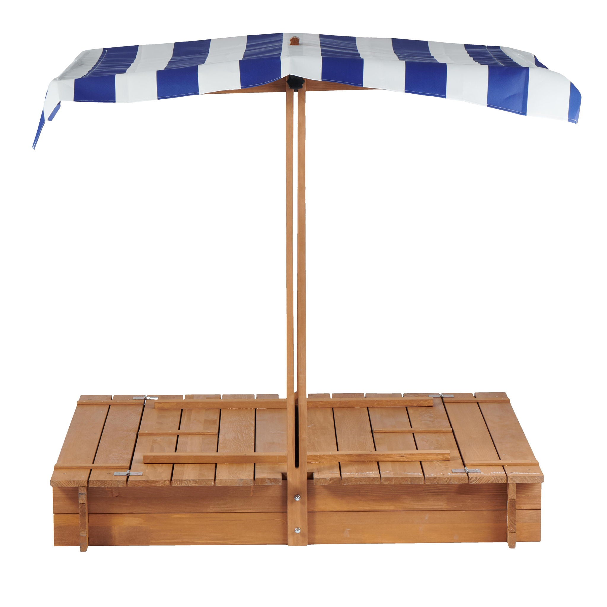 Kids Sandbox With Adjustable Cover, Sand Box With 2 Foldable Bench Seats, Outdoor Sandpit For Backyard Play - Light Brown