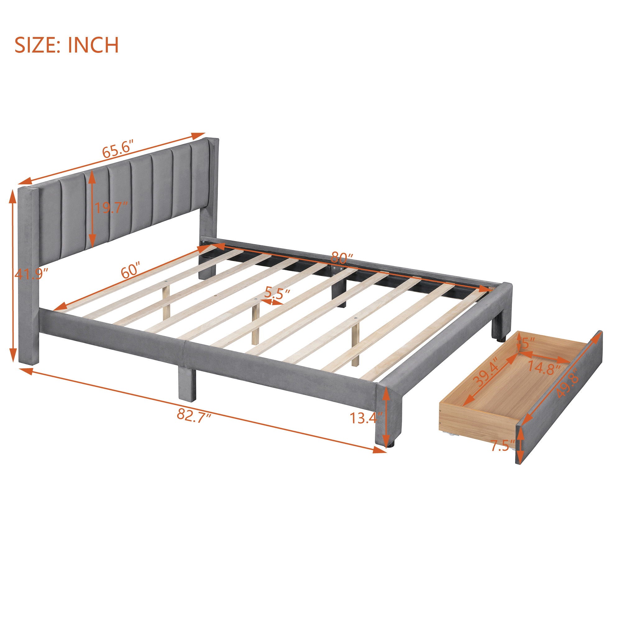 Storage Elegant Upholstered Platform Bed With Drawer