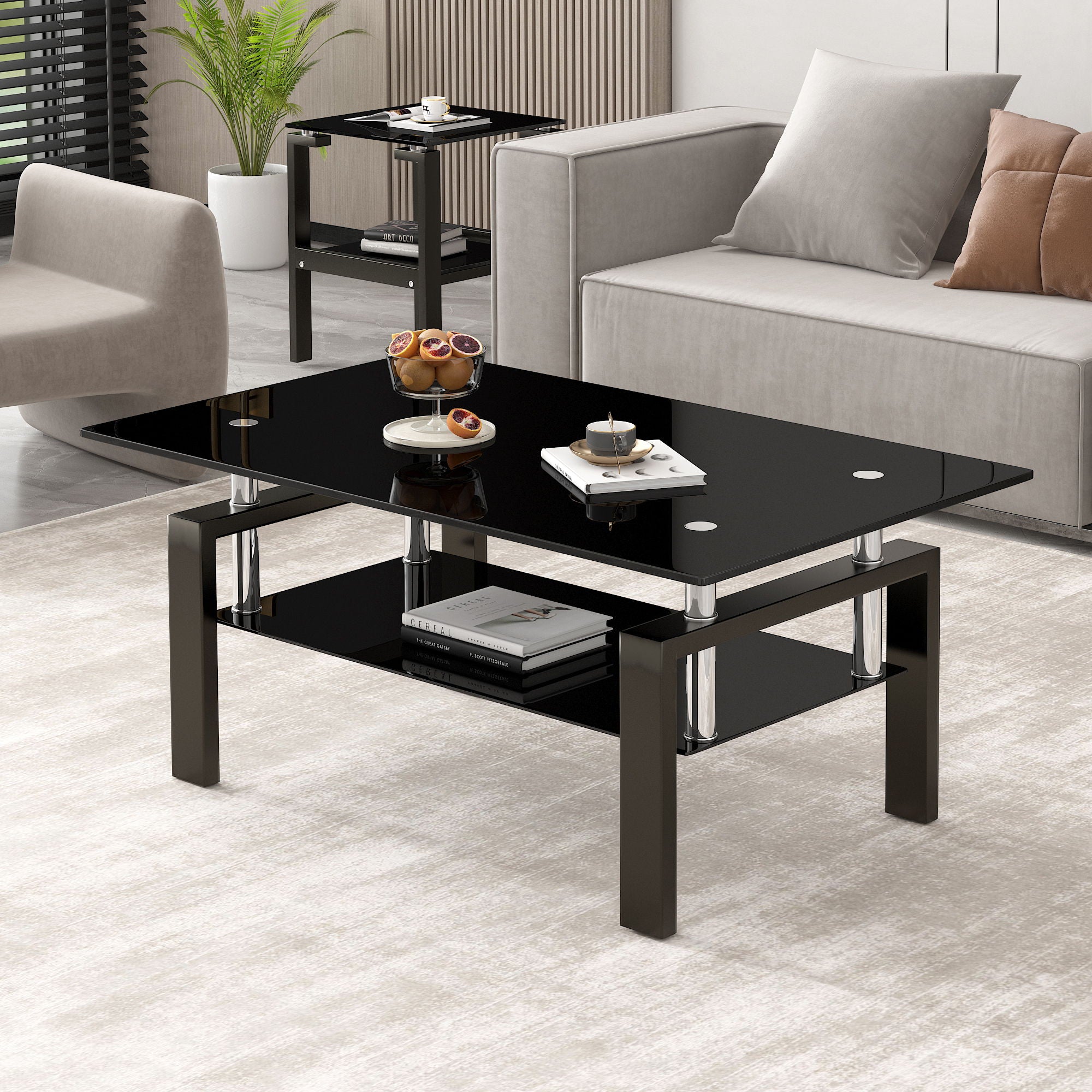 Tempered Glass Table With Storage