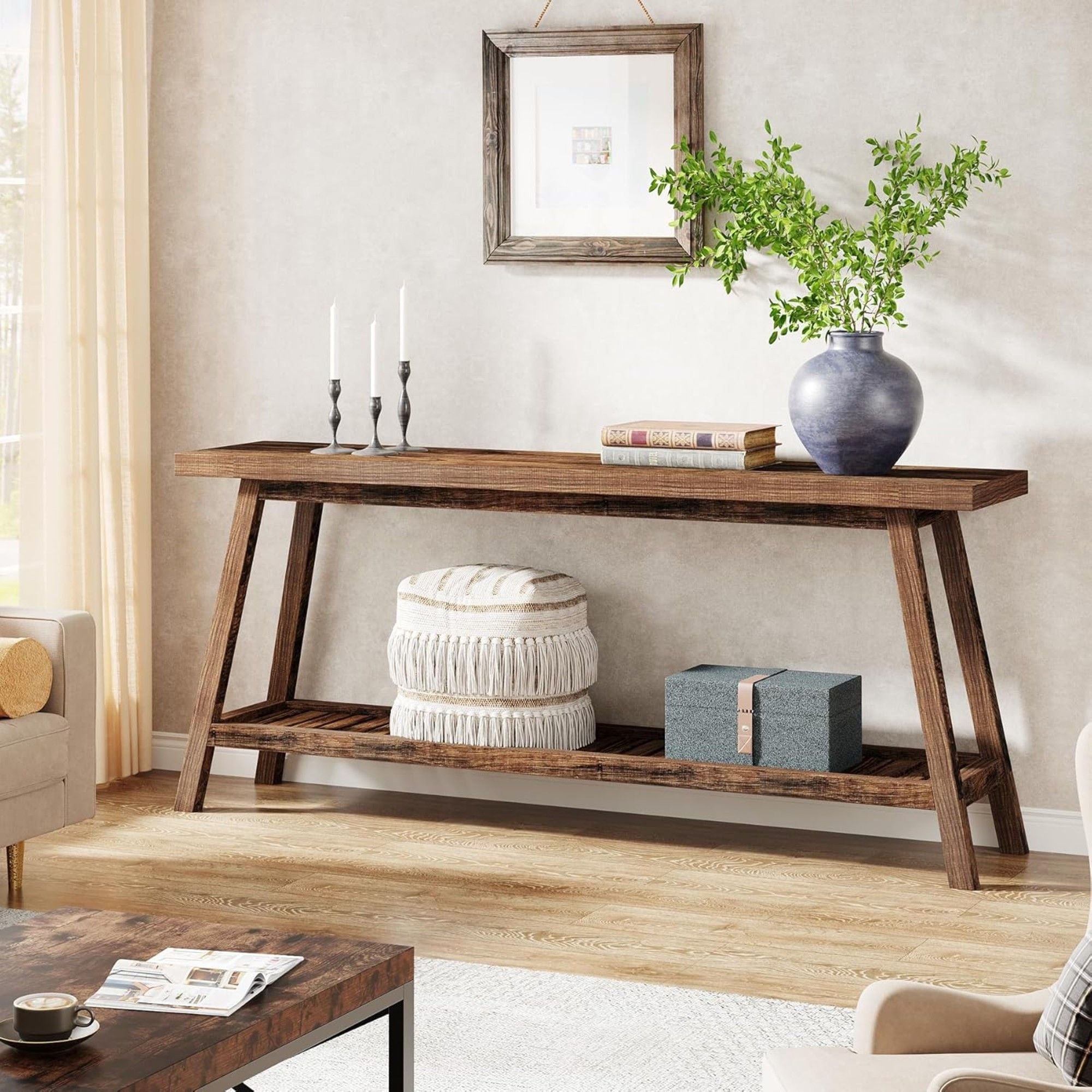Extra Long Console Table With 2 Tier Open Storage