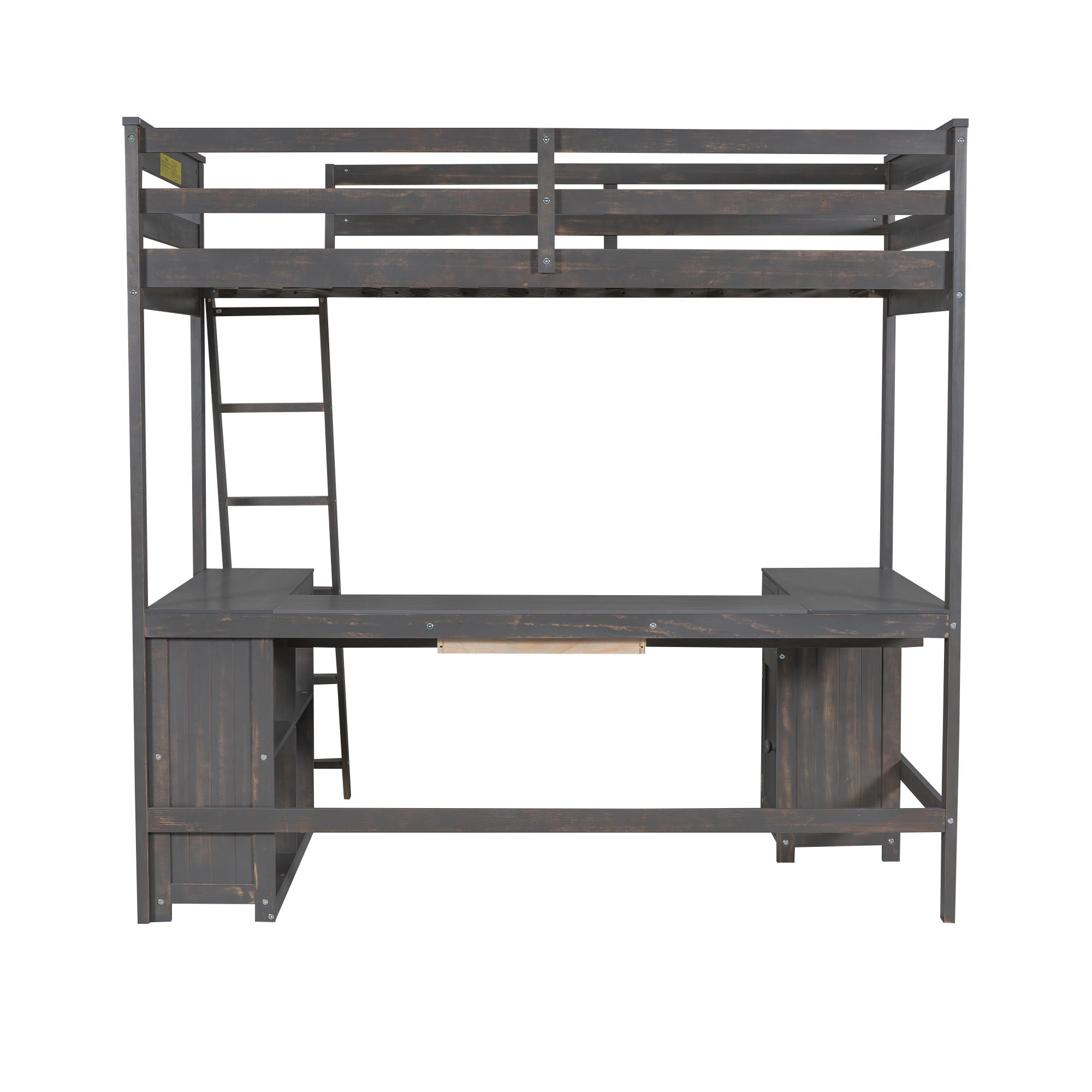 Loft Bed With U-Shaped Desk, Drawers, And Storage Shelves