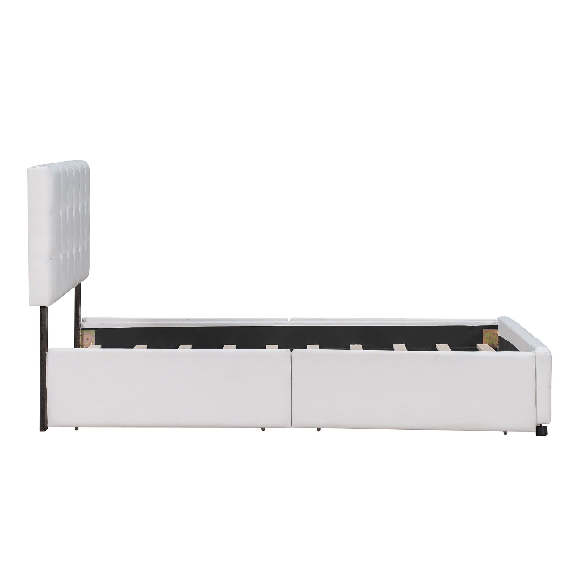 Upholstered Platform Bed With Classic Headboard And Drawers, No Box Spring Needed