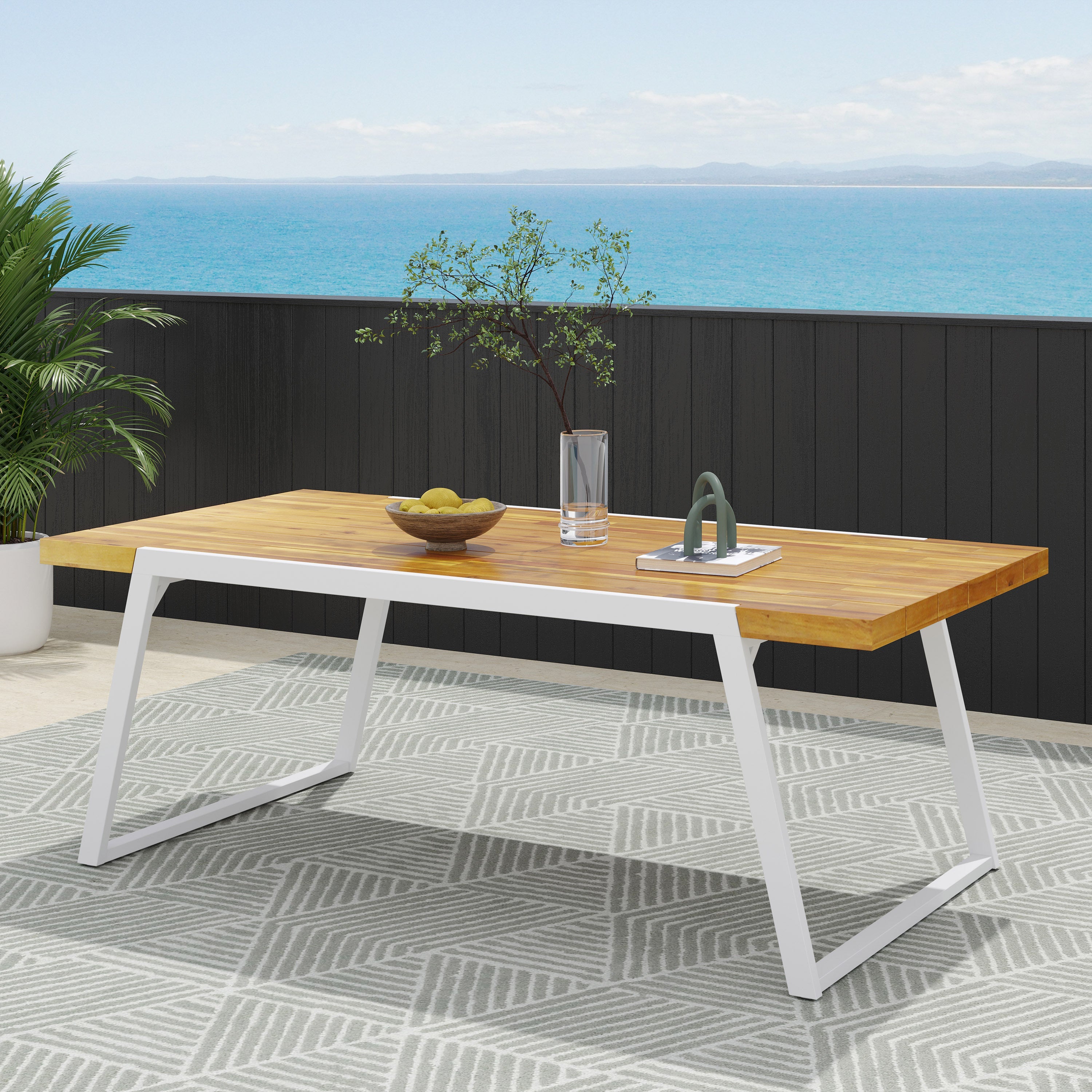 Outdoor-Dining-Table-with-Slat-Top,-Teak-and-White-Outdoor-Tables